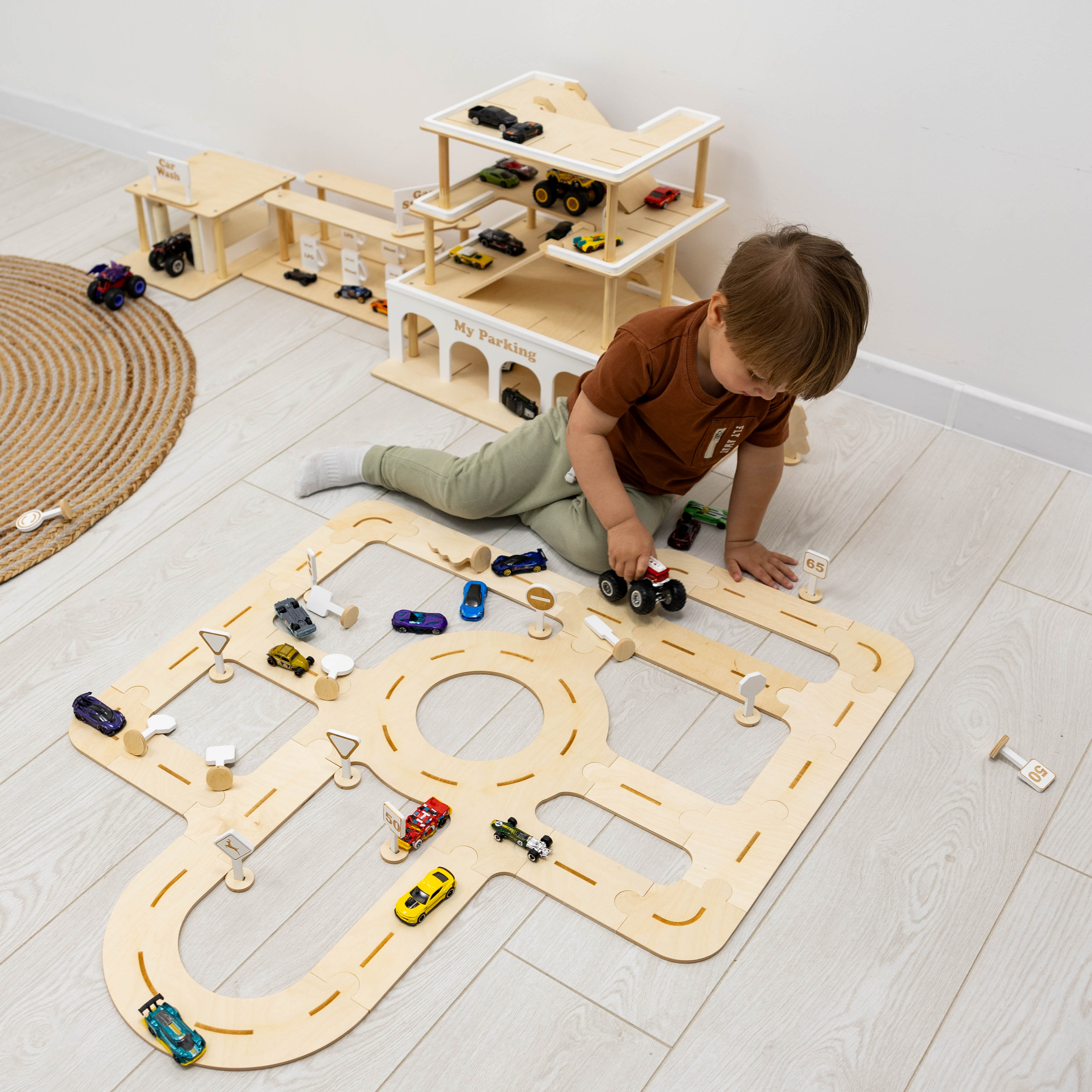 wooden car track for toddlers