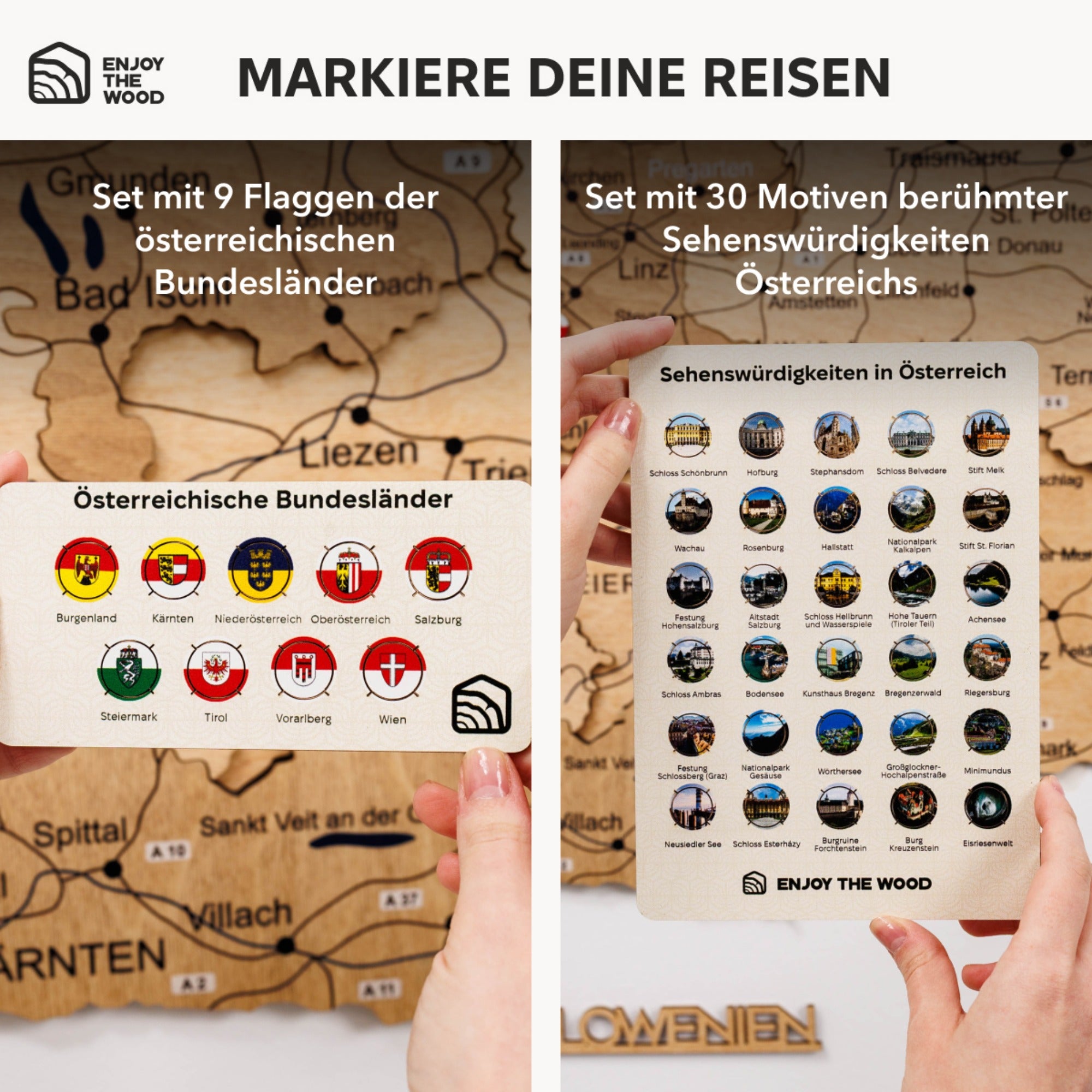 3D Österreich Holzkarte Gold