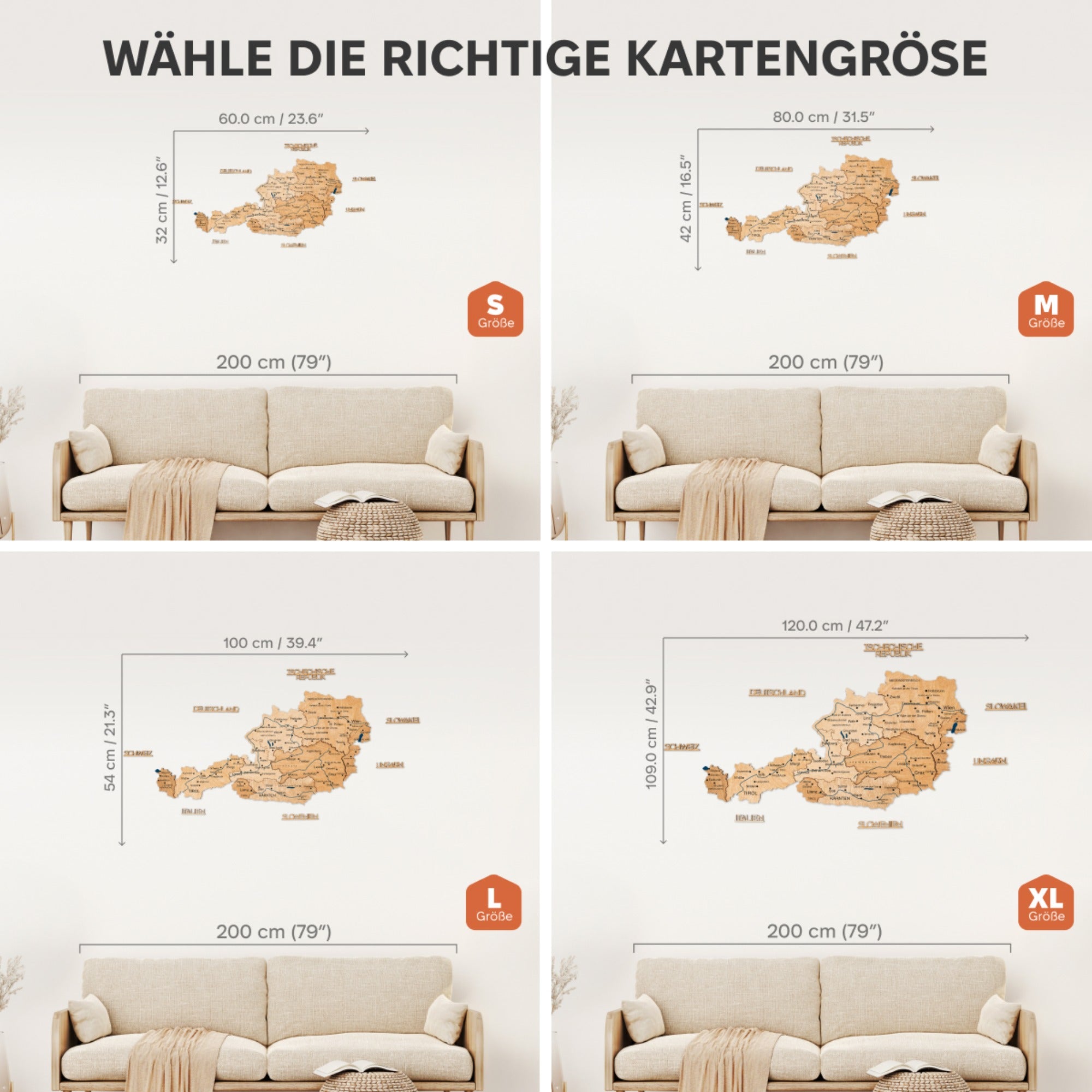 3D Österreich Holzkarte Gold