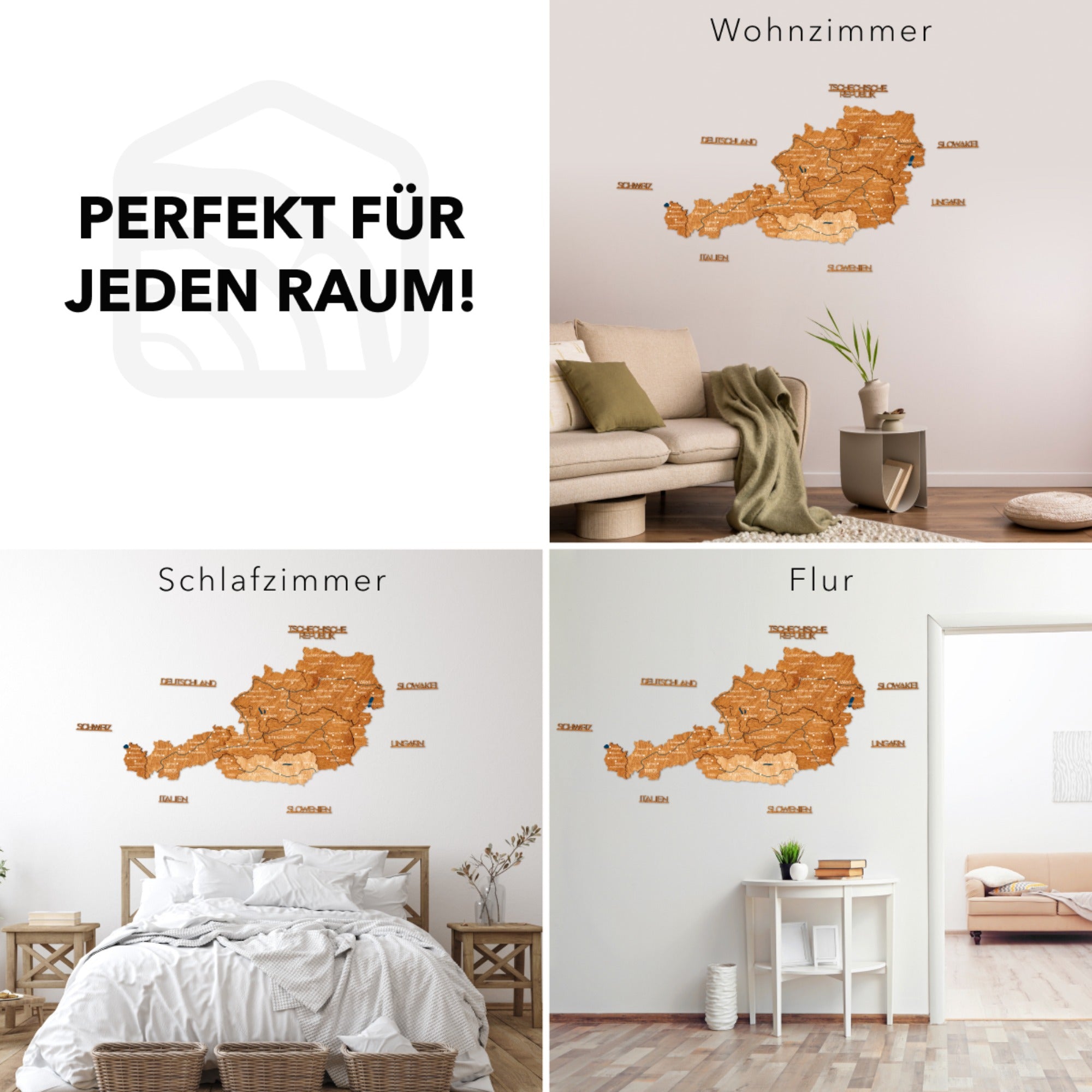 3D Austria Wooden Map Oak