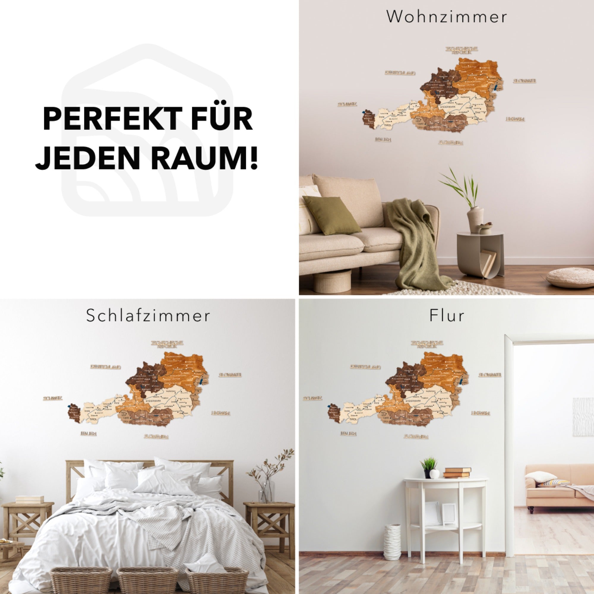 3D Österreich Holzkarte Multicolor