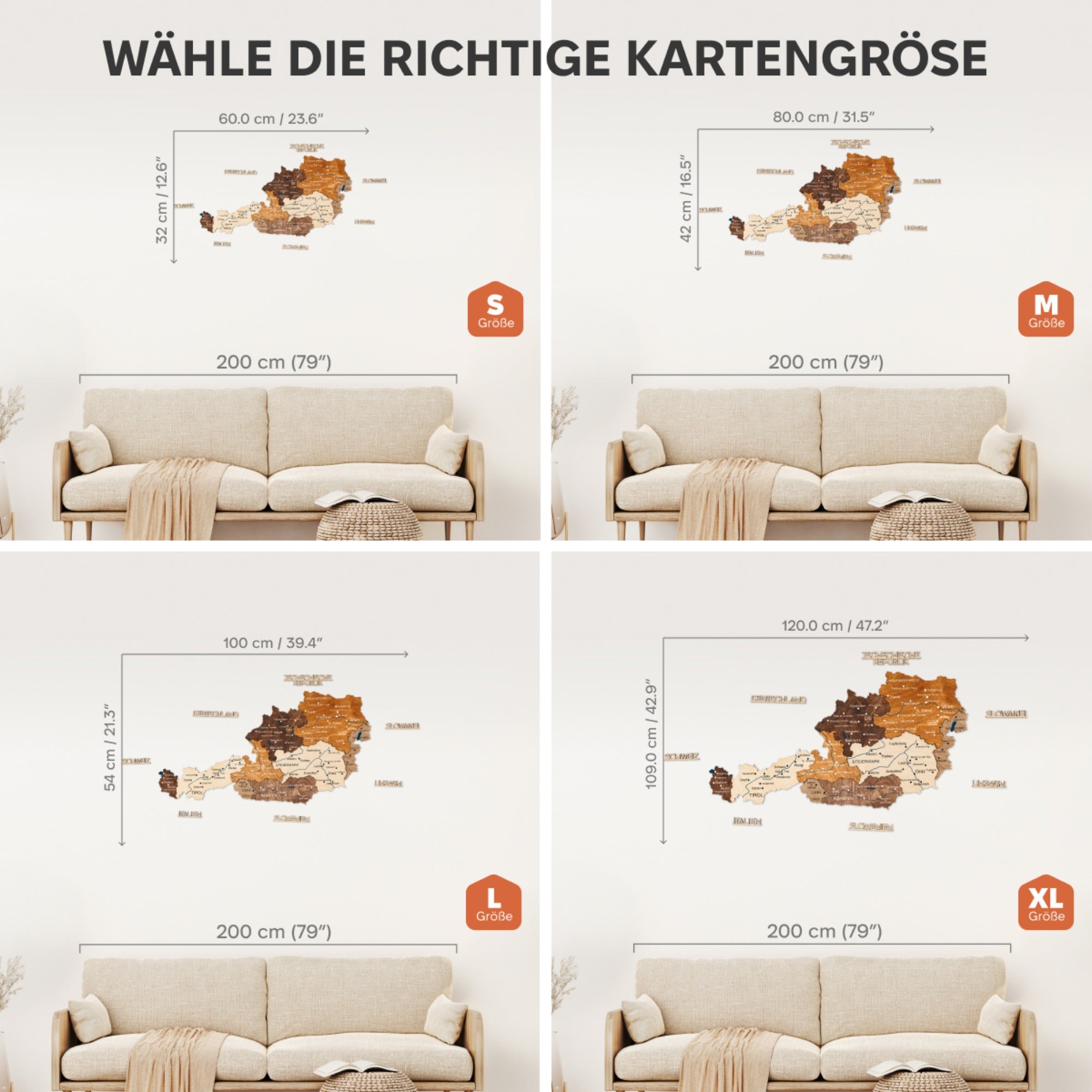 3D Österreich Holzkarte Multicolor