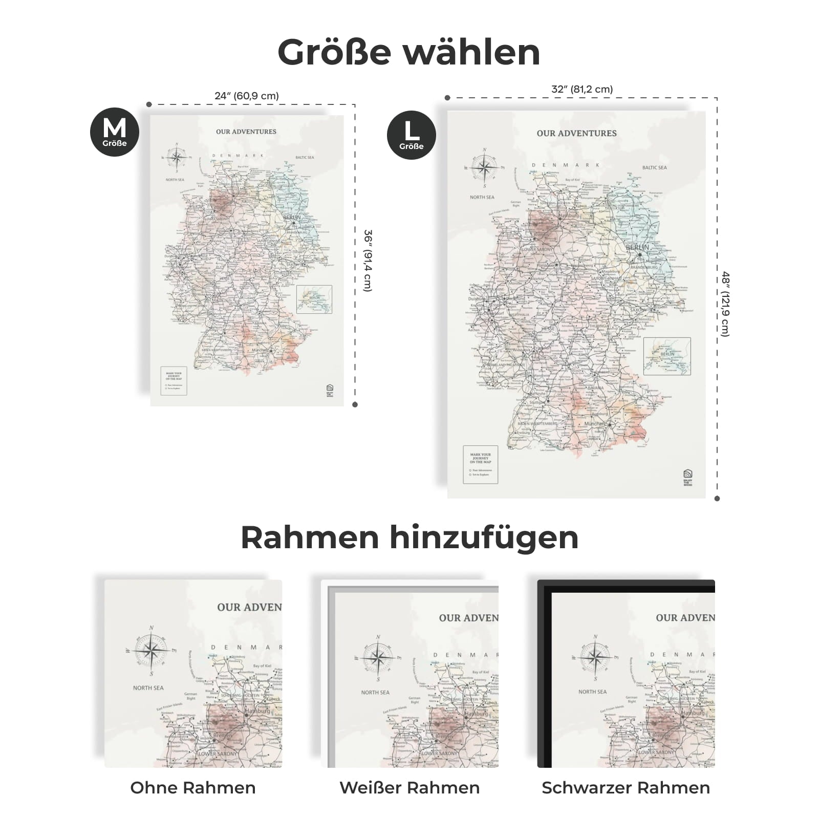 Wooden map of Germany on canvas - Colorful