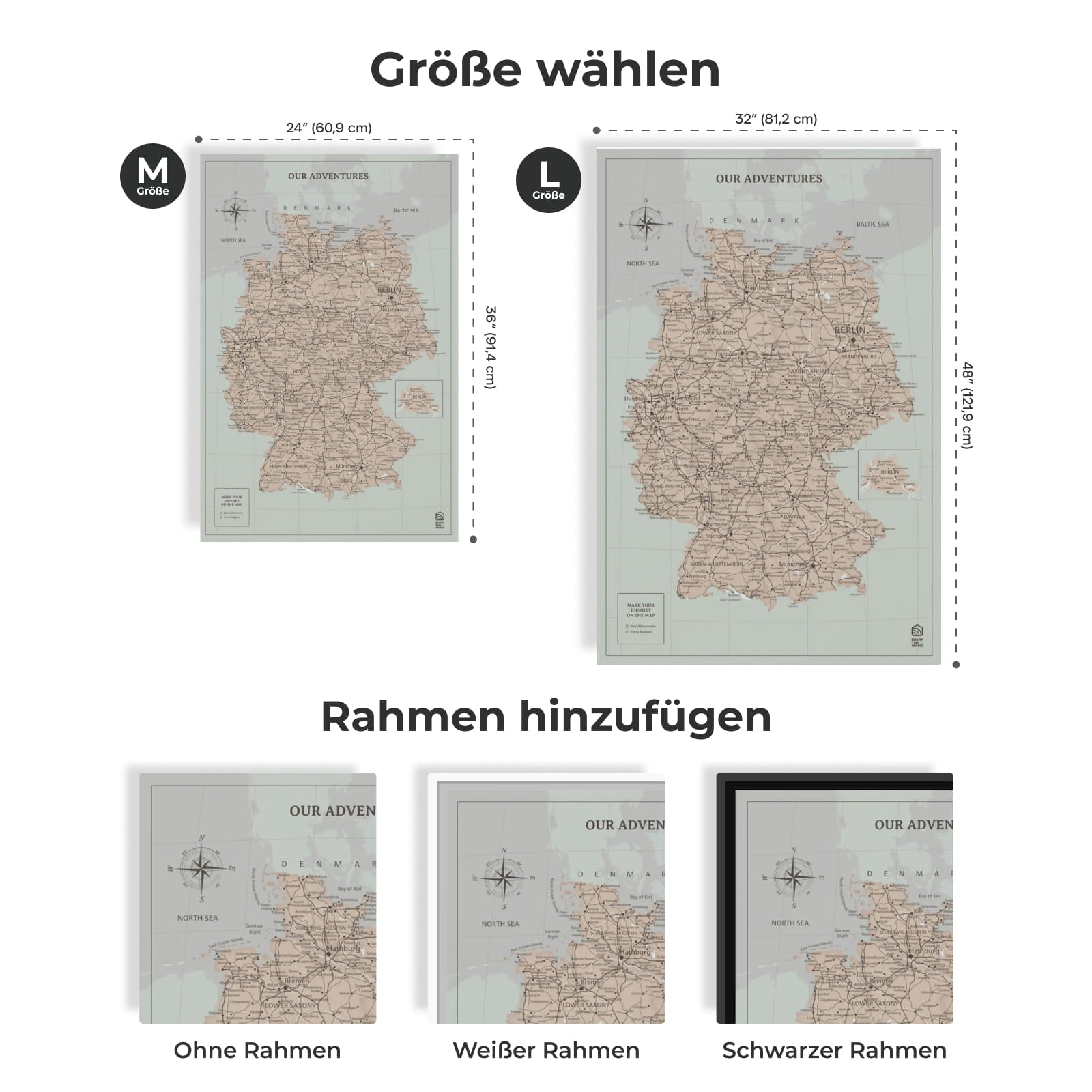 Wooden map of Germany on canvas - Antique
