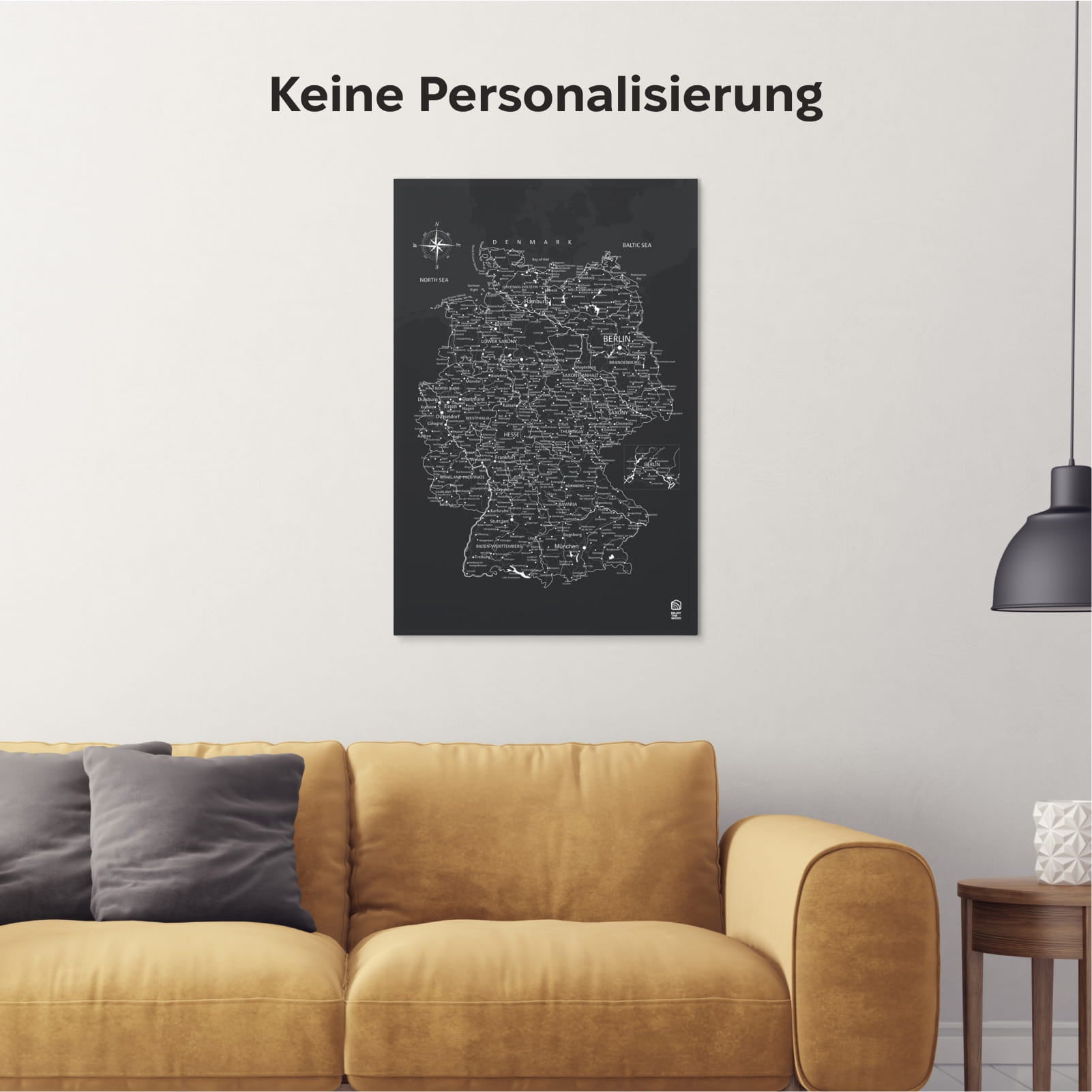 Wooden map of Germany on canvas - Black