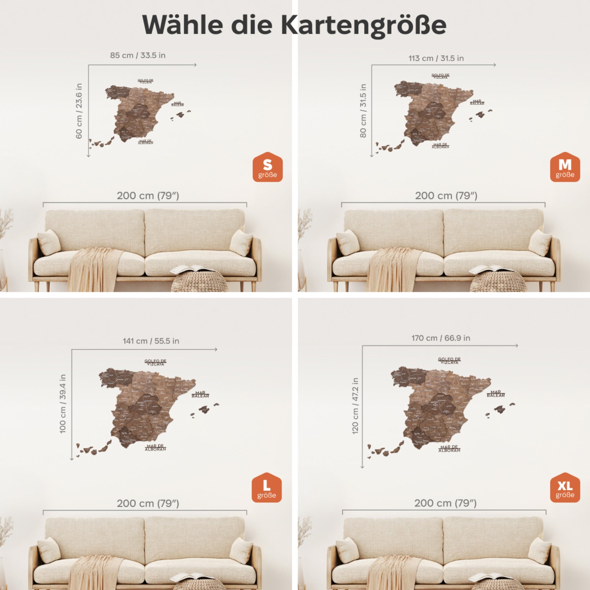 3D Spanienkarte aus Holz – Dunkle Walnuss