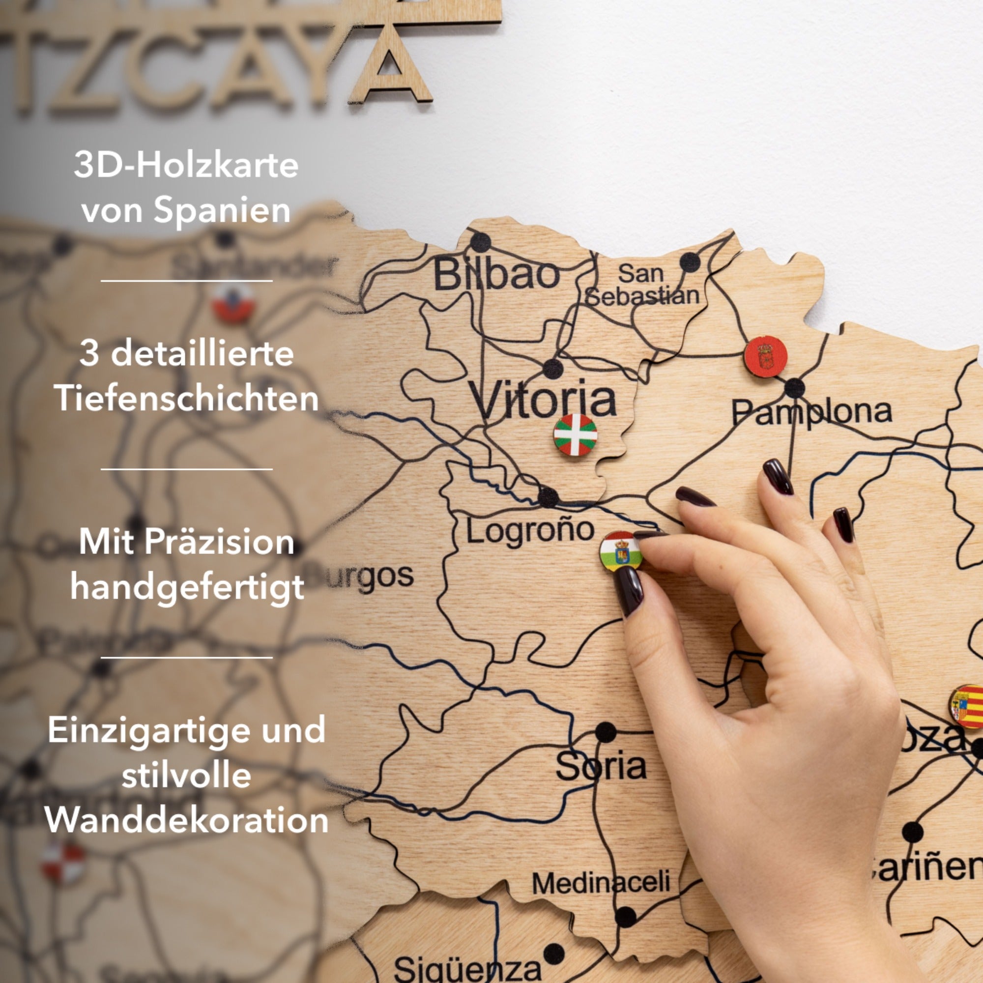3D Spanienkarte aus Holz – Gold
