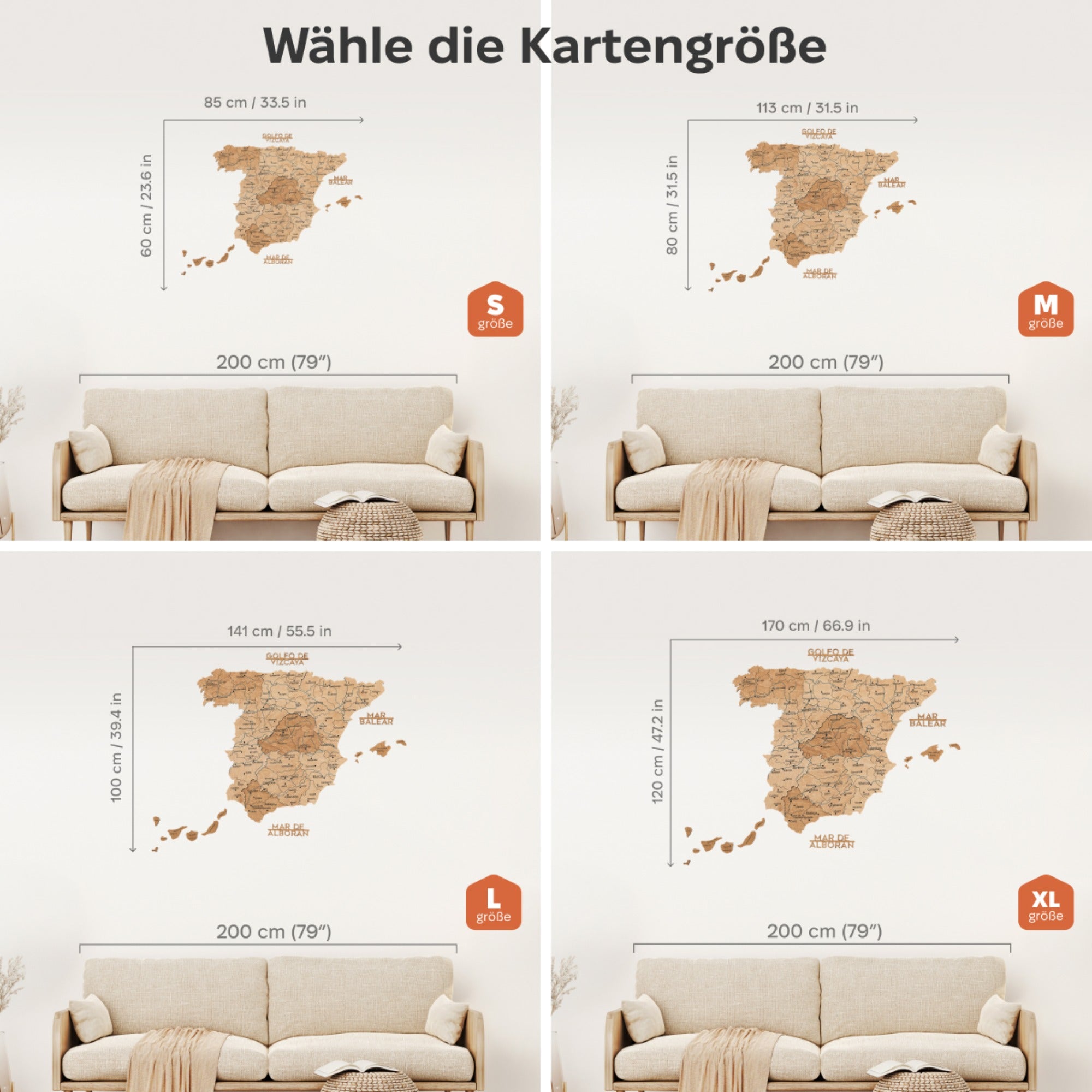 3D Spanienkarte aus Holz – Gold