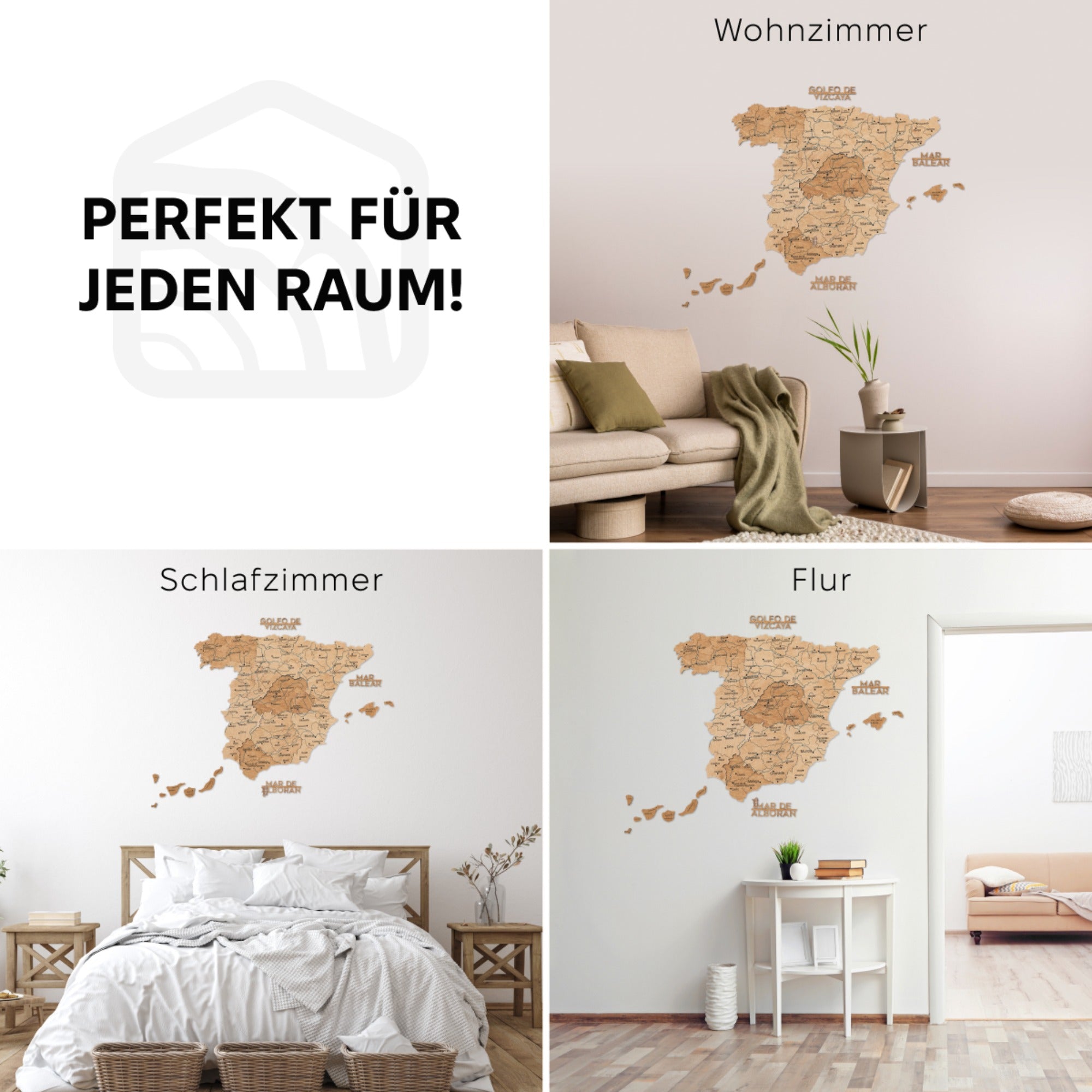 3D Spanienkarte aus Holz – Gold