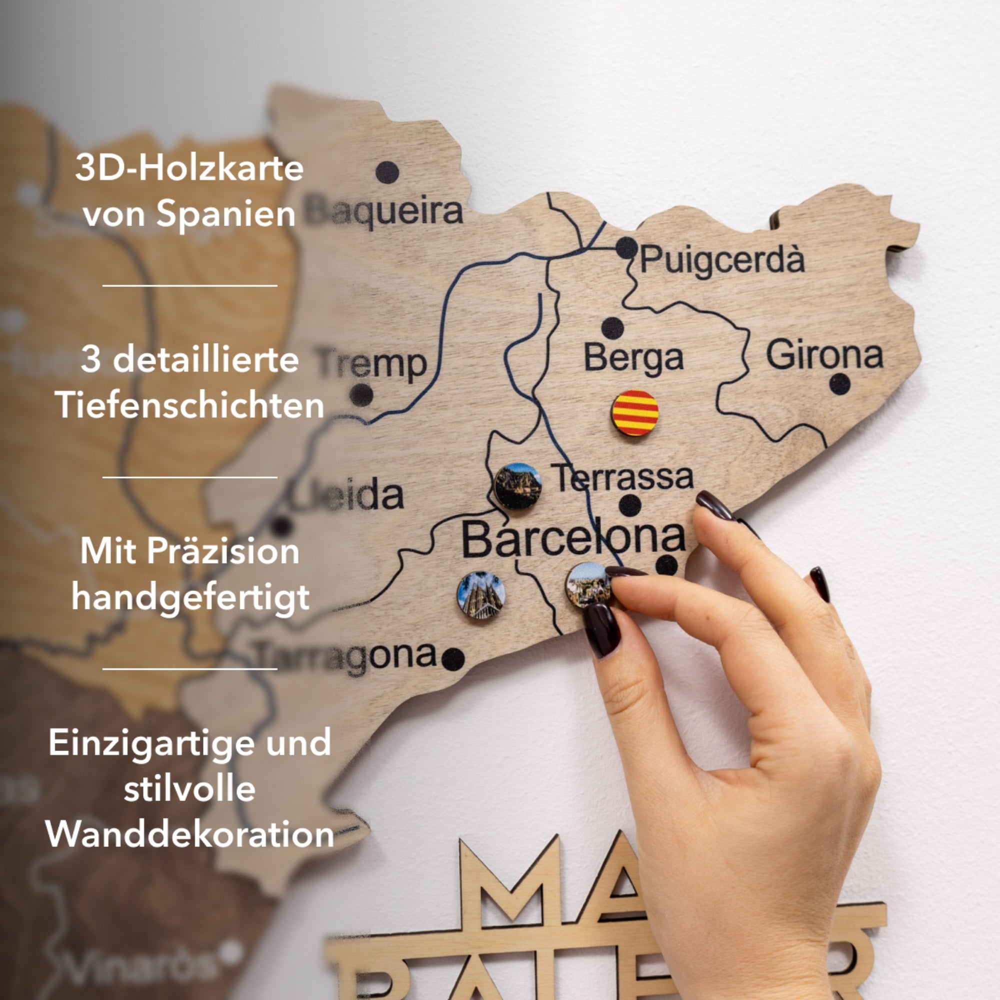 3D Wooden Map of Spain – Multicolor