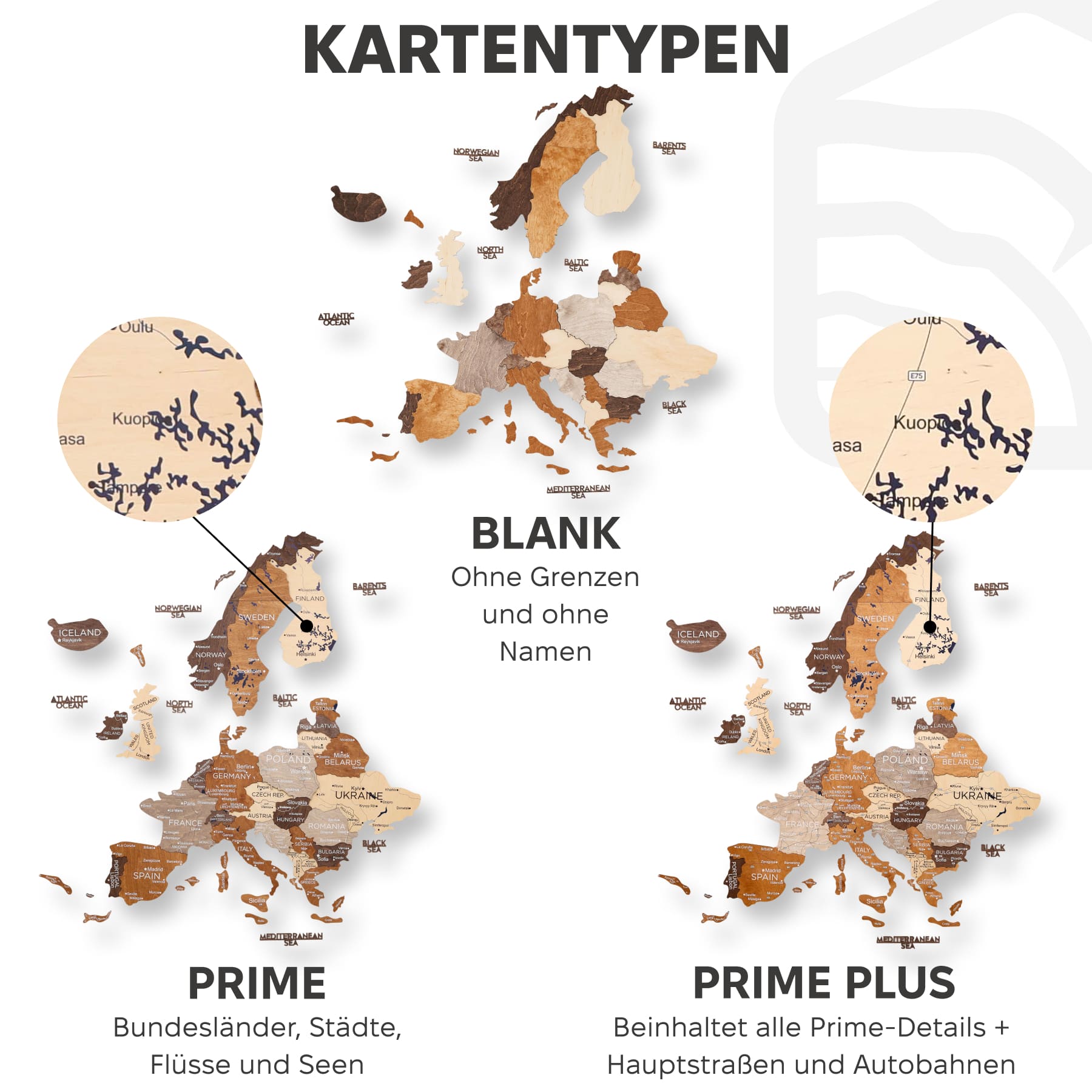  Europa Holzkarte Multicolor