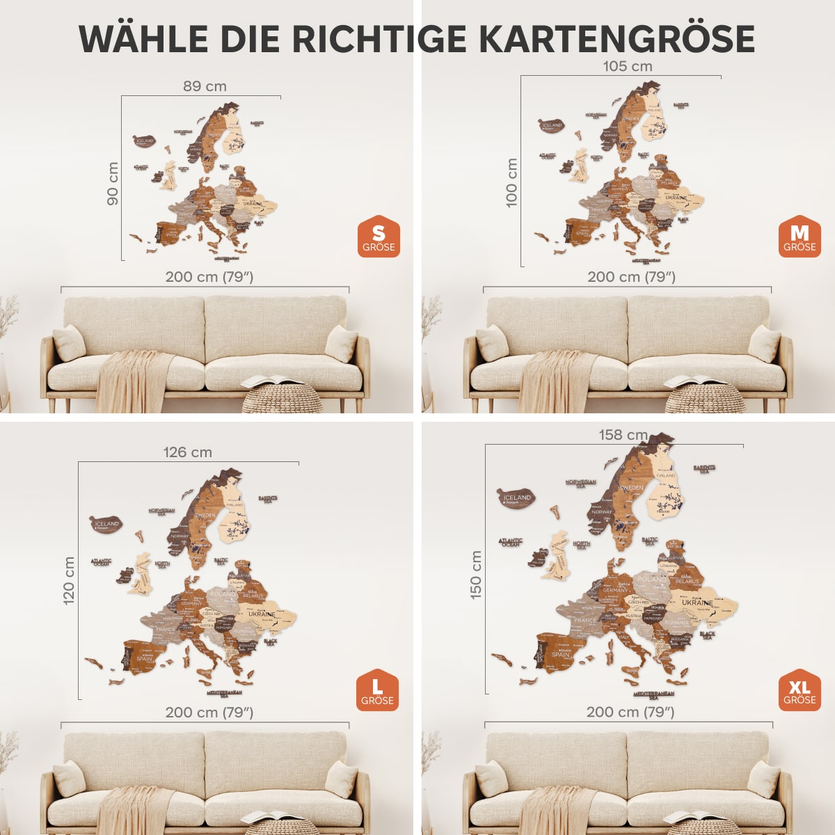  Europa Holzkarte Multicolor