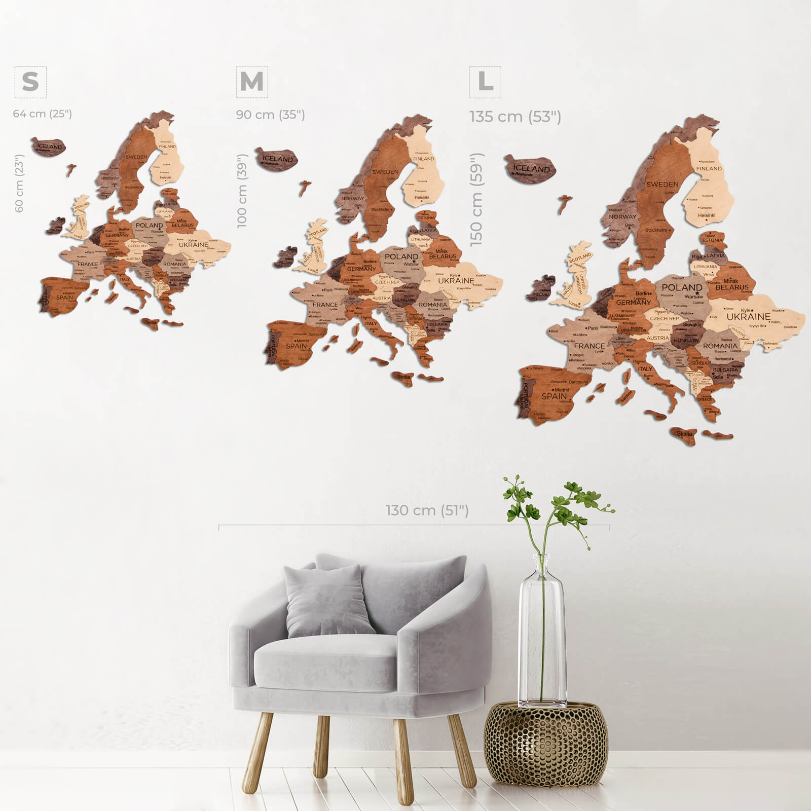 3D Europe Wooden Map Multicolor