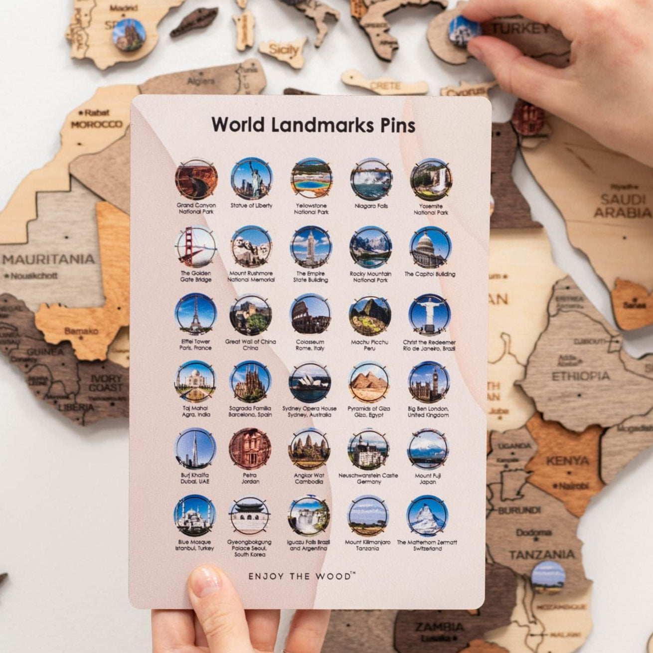 Wooden landmarks pins