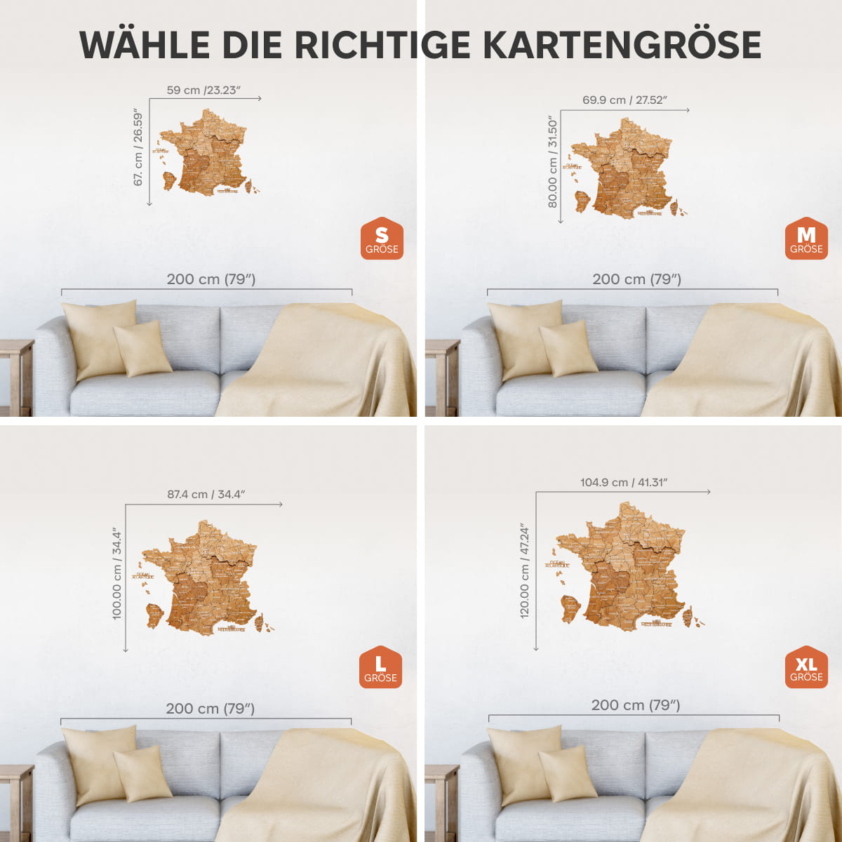 Holzkarte Frankreich – Eiche