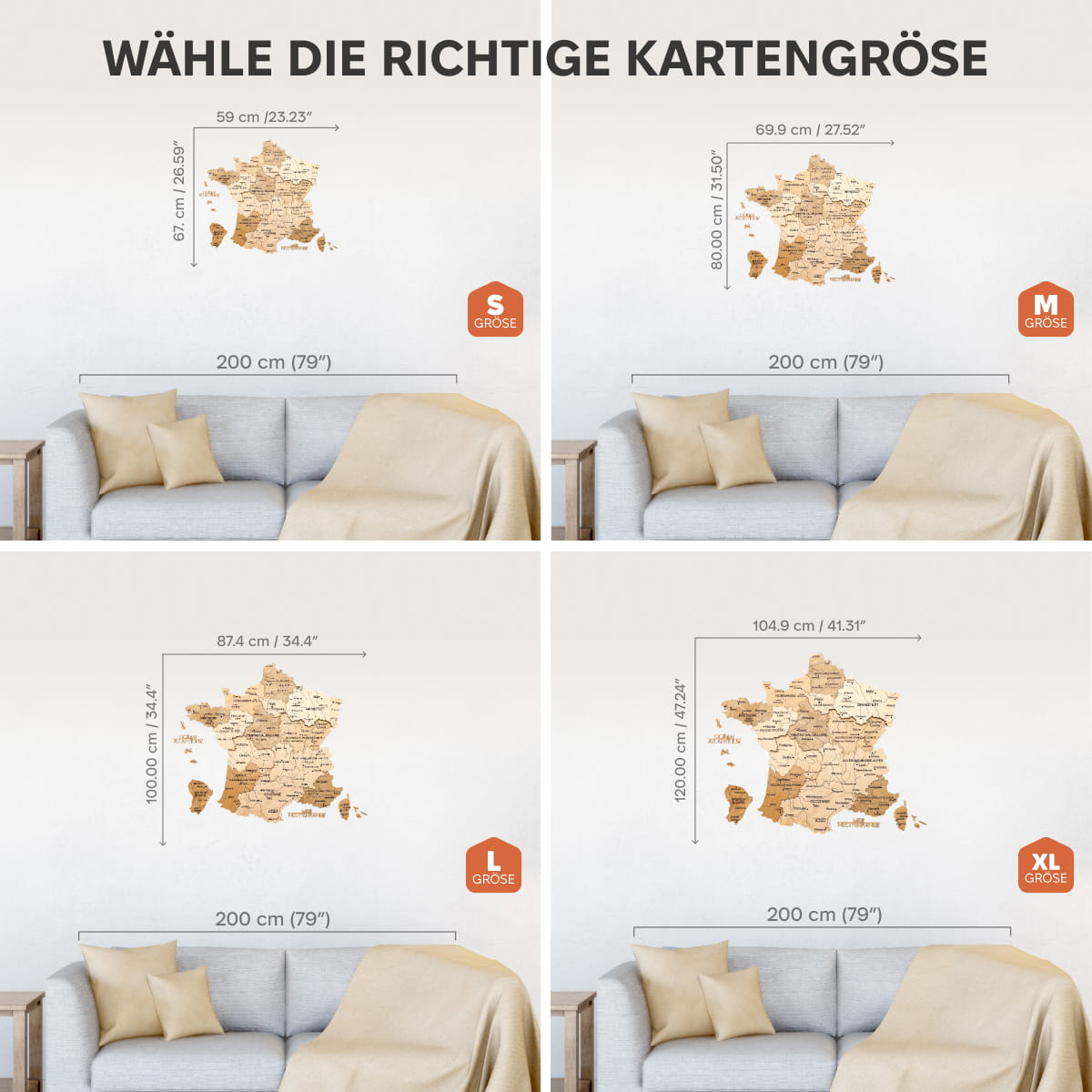 Holzkarte Frankreich – Gold