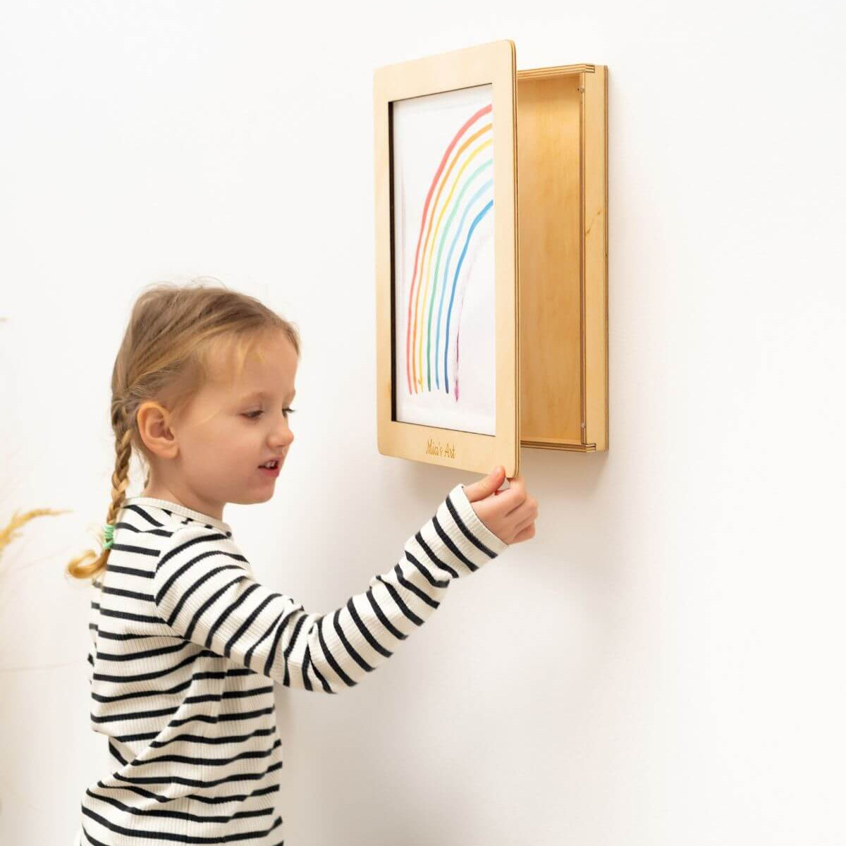 artwork display frame from wood without glass safe for kids