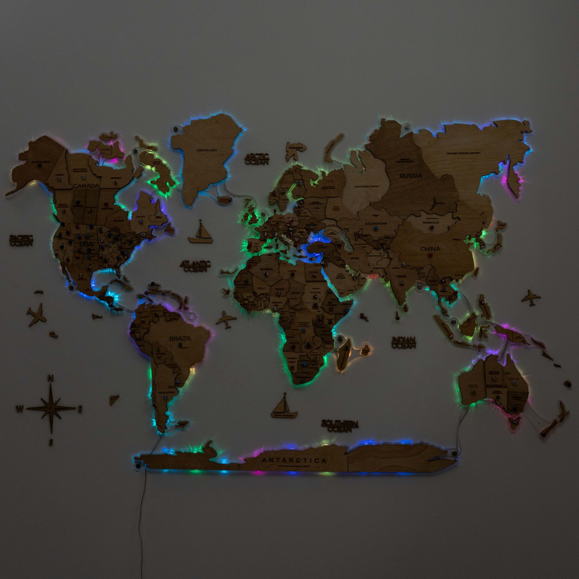 3D LED Wooden World Map 2.0 - Gold