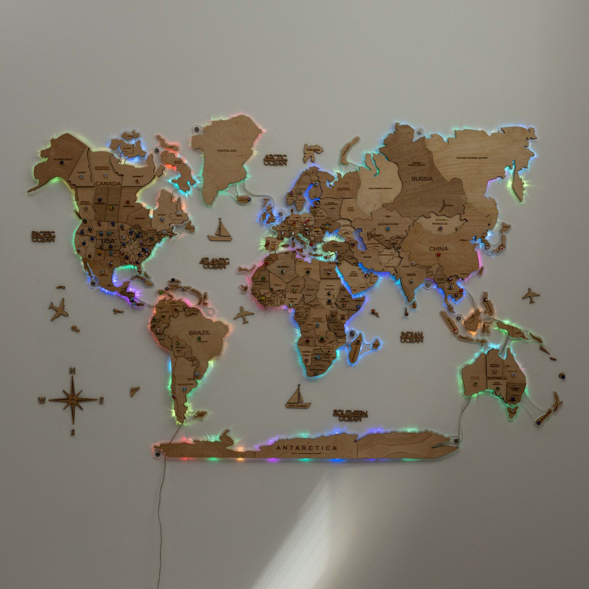 3D LED Wooden World Map 2.0 - Gold