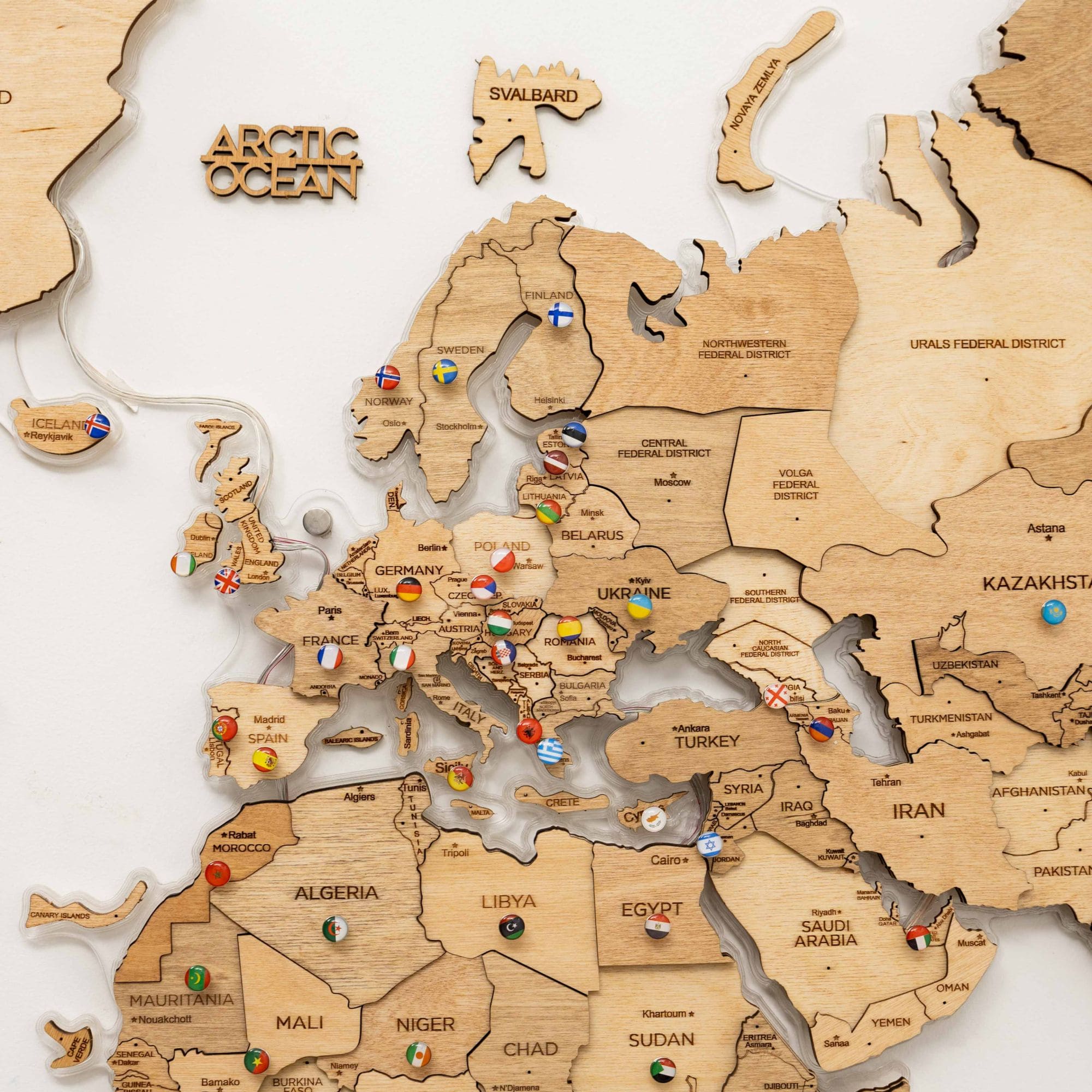 3D LED Wooden World Map 2.0 - Gold