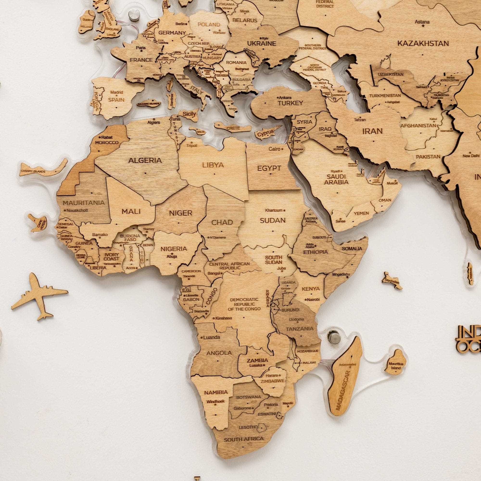 3D LED Wooden World Map 2.0 - Gold