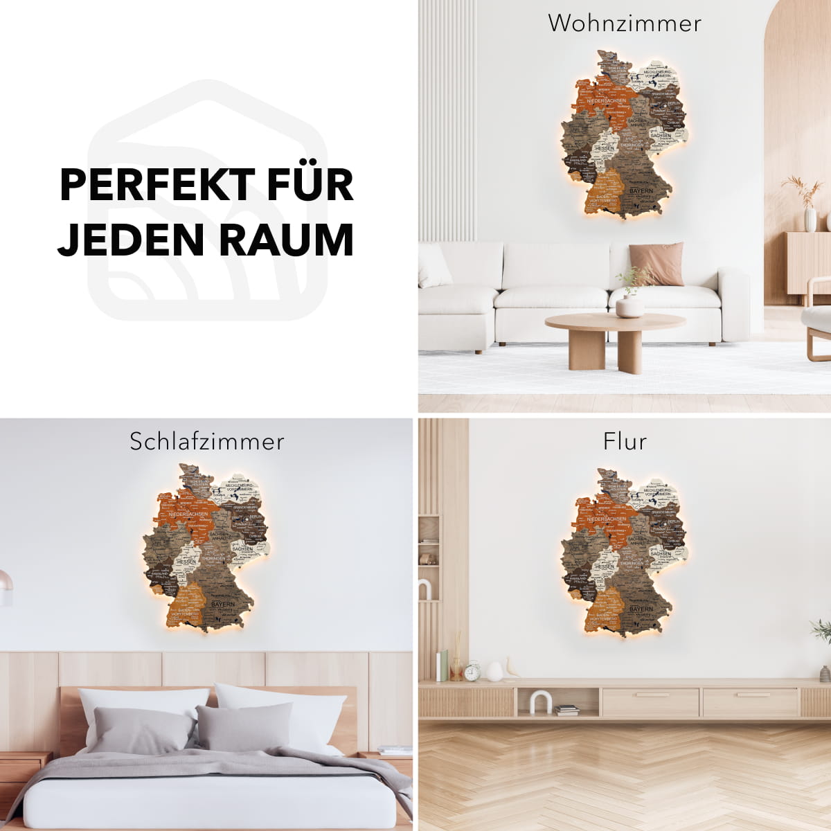 3D Holzkarte Deutschland mit LED