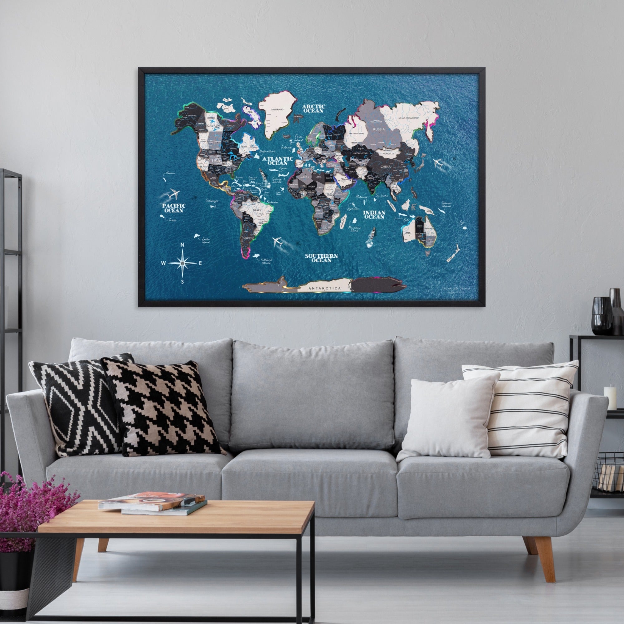 Weltkarte auf Platte LED 2.0 – Nordik