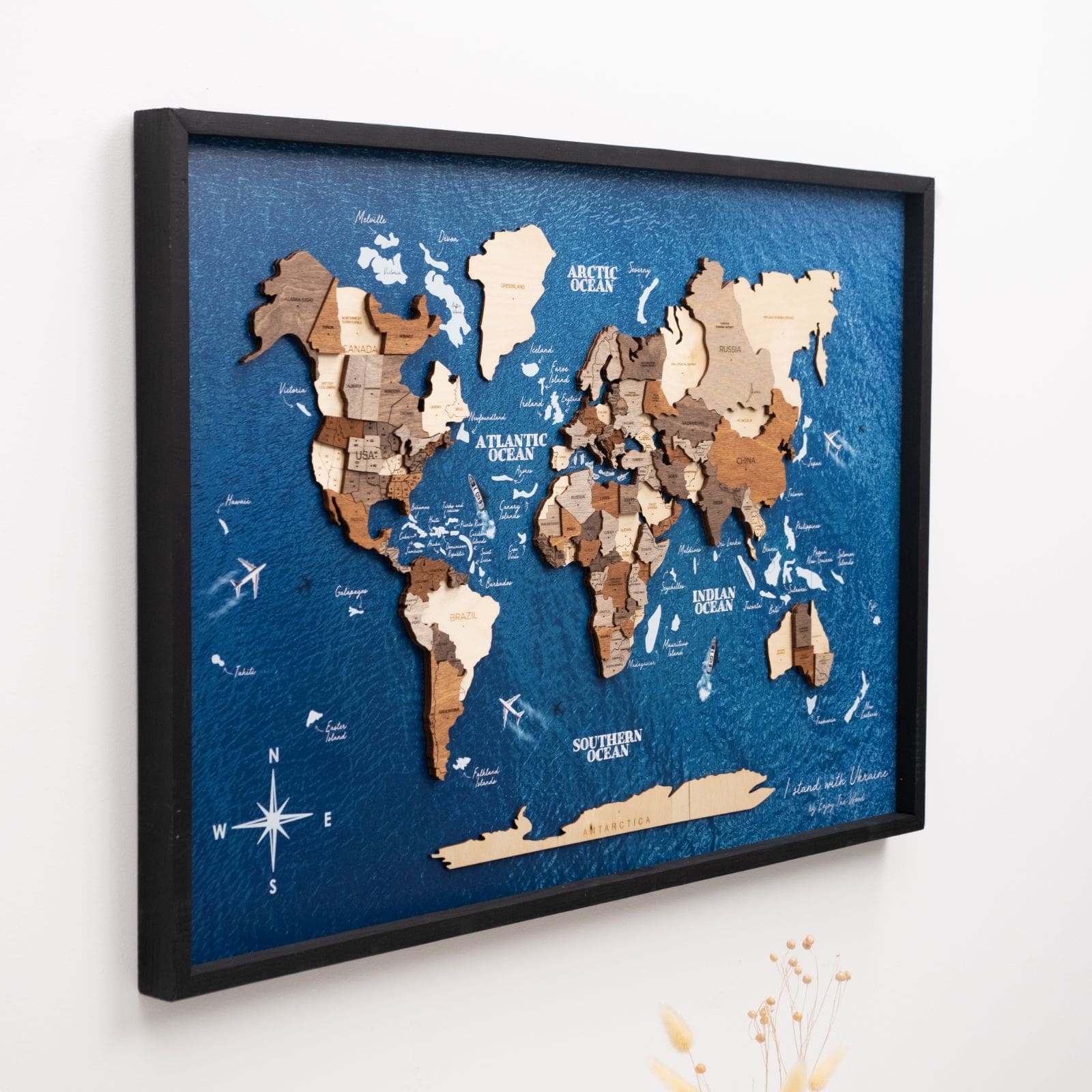 3D Wooden Single Panel World Map Multicolor