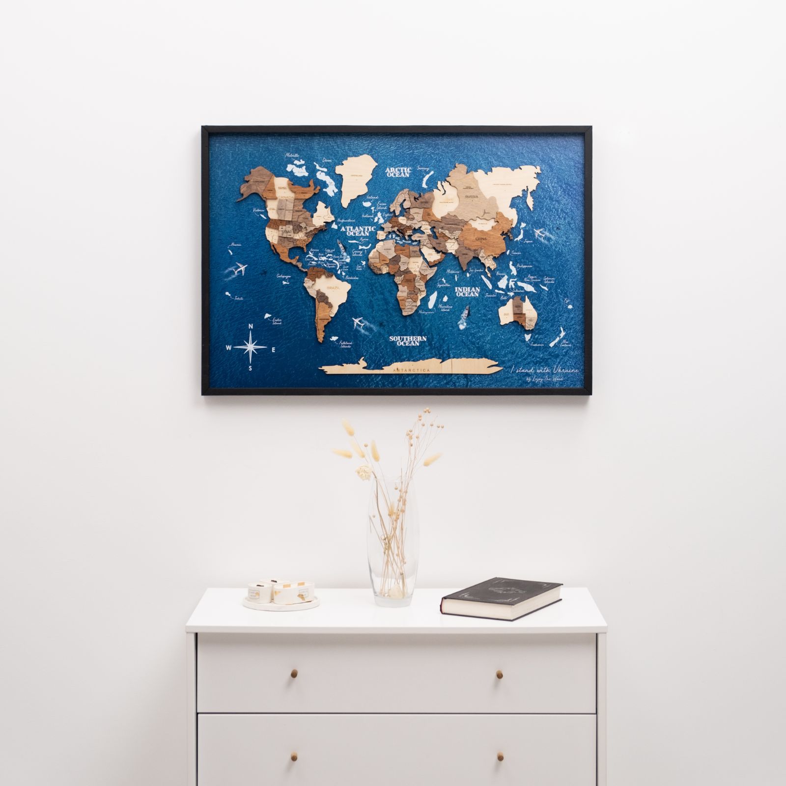 3D Wooden Single Panel World Map Multicolor