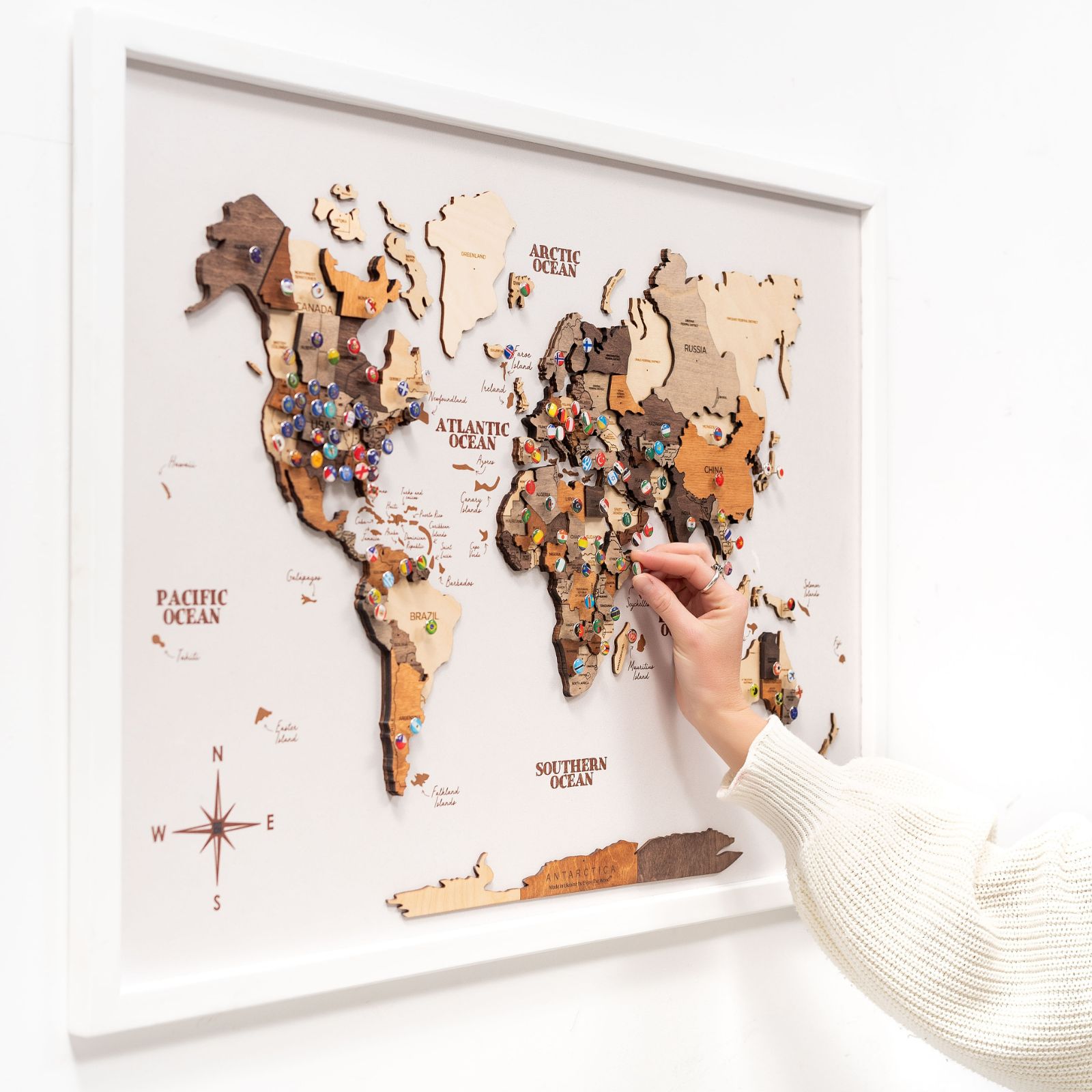 3D Wooden Single Panel World Map Multicolor