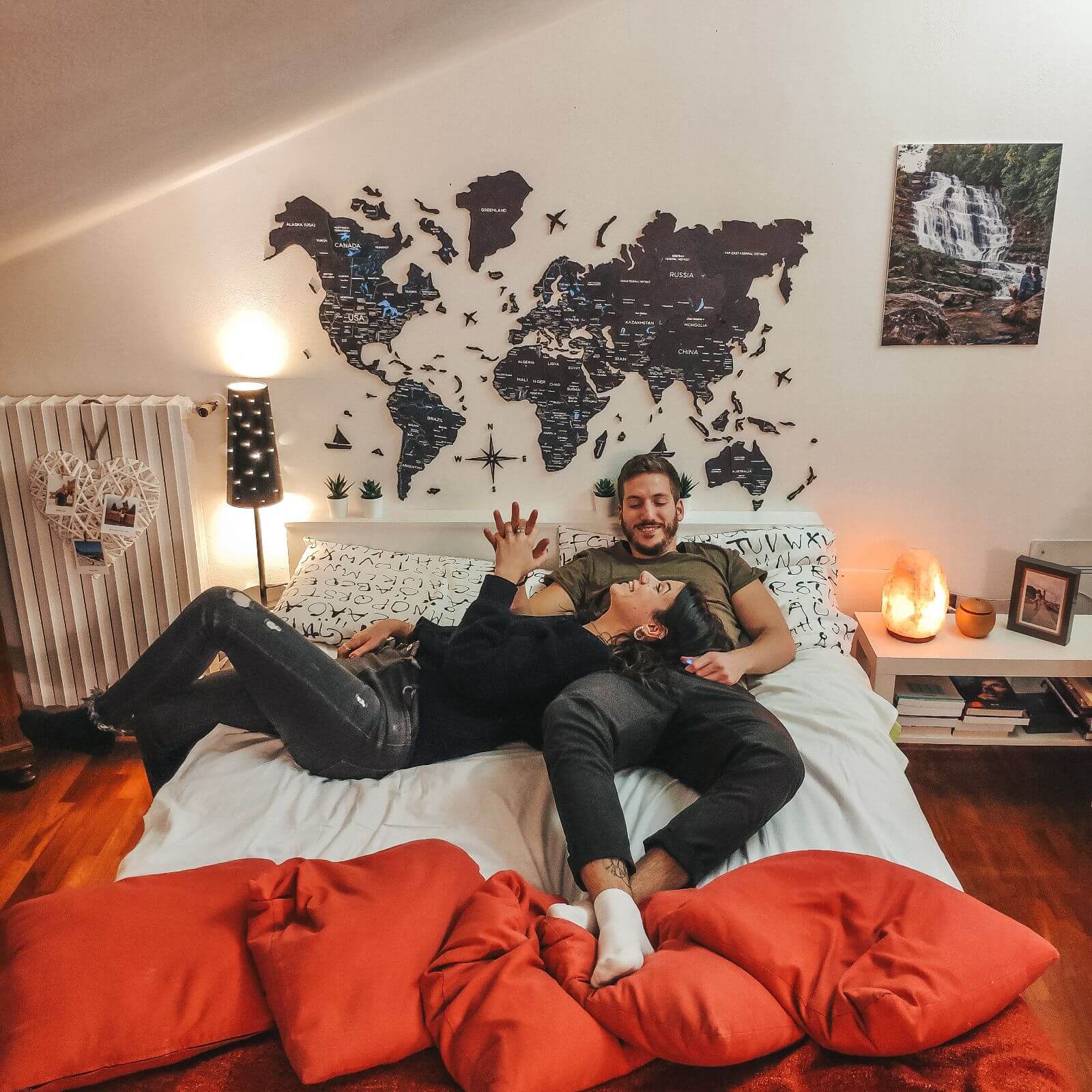 3D Wooden World Map Midnight