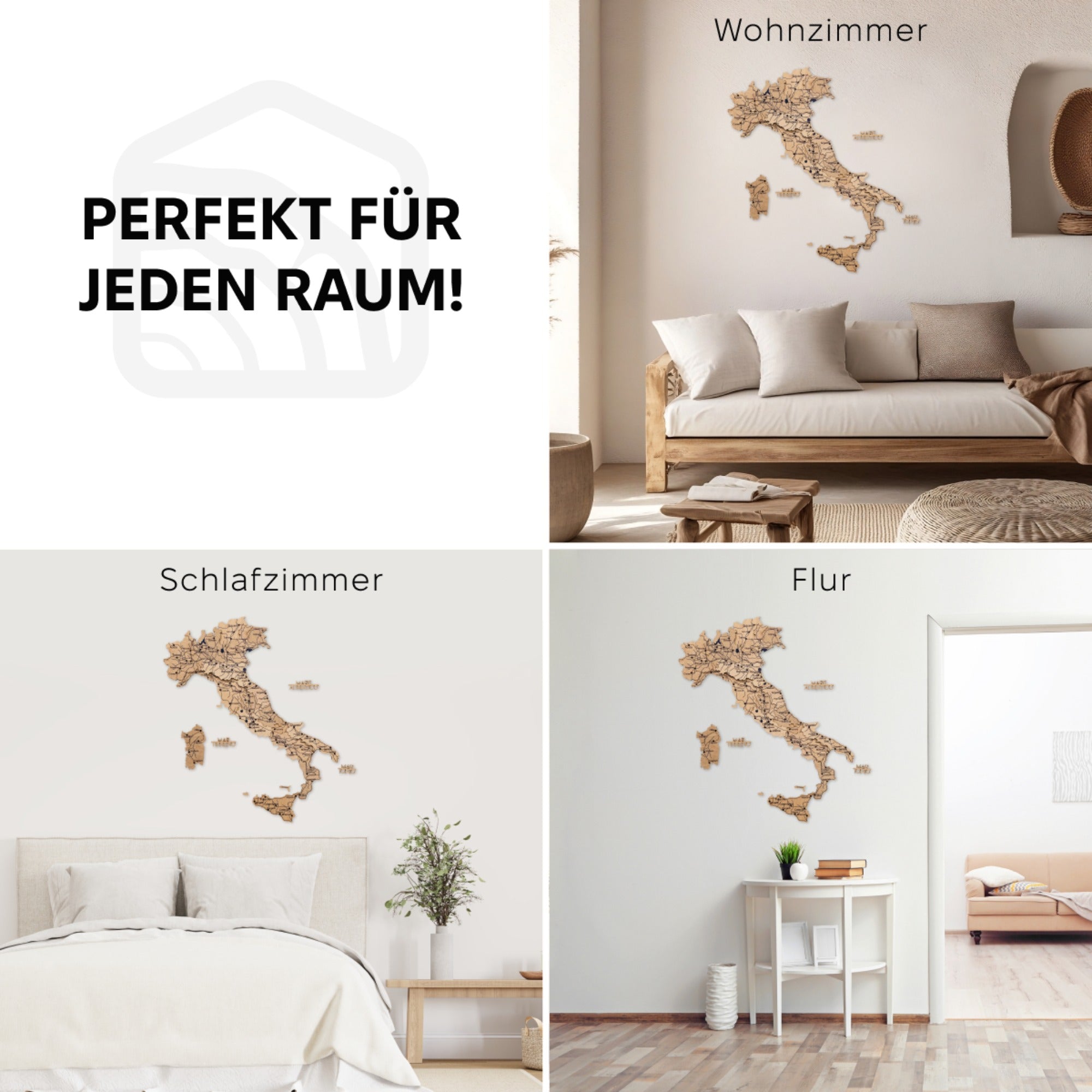 3D Italy Wood Map - Gold