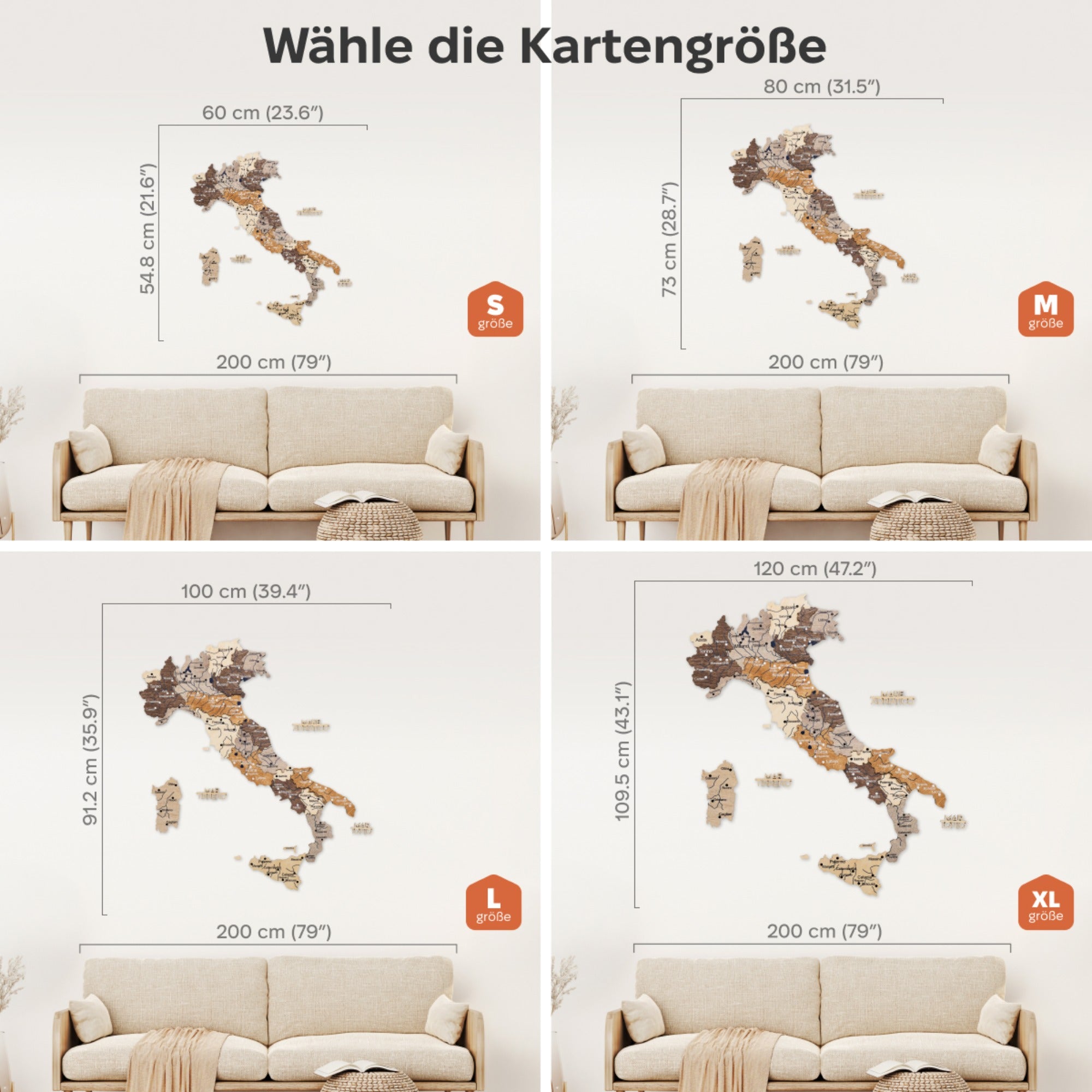 3D Italienkarte aus Holz – Multicolor