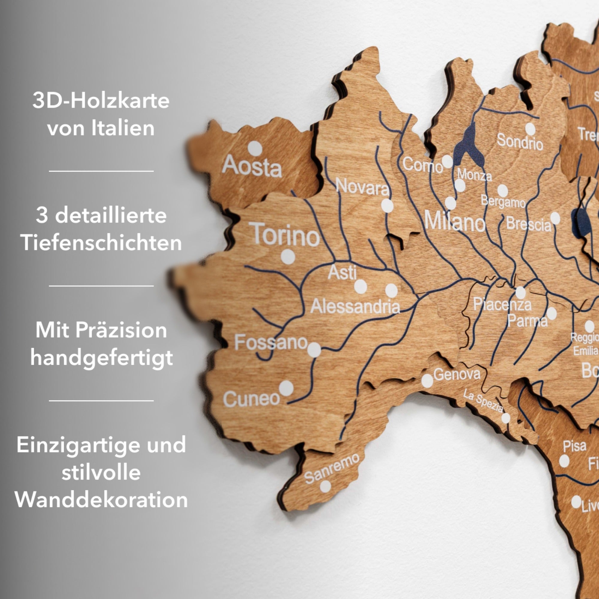 3D Italy Wooden Map – Oak