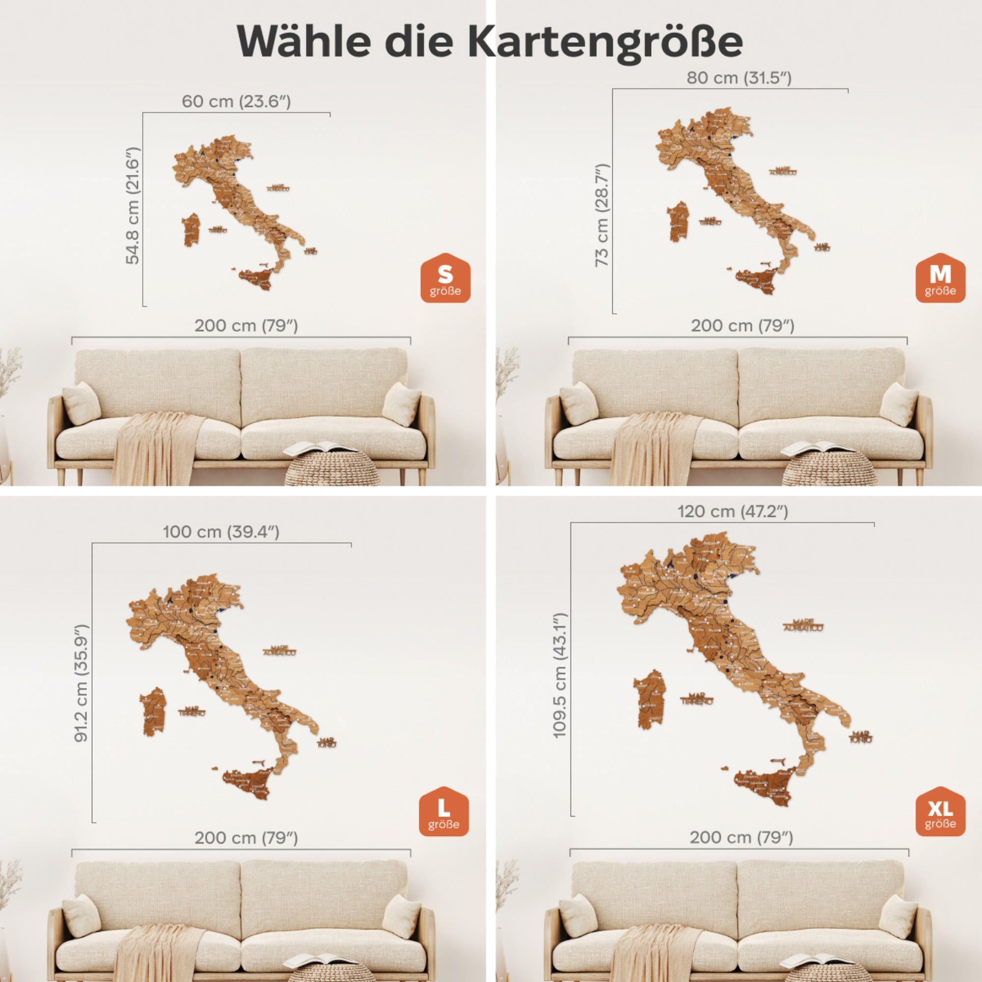 3D Italy Wooden Map – Oak