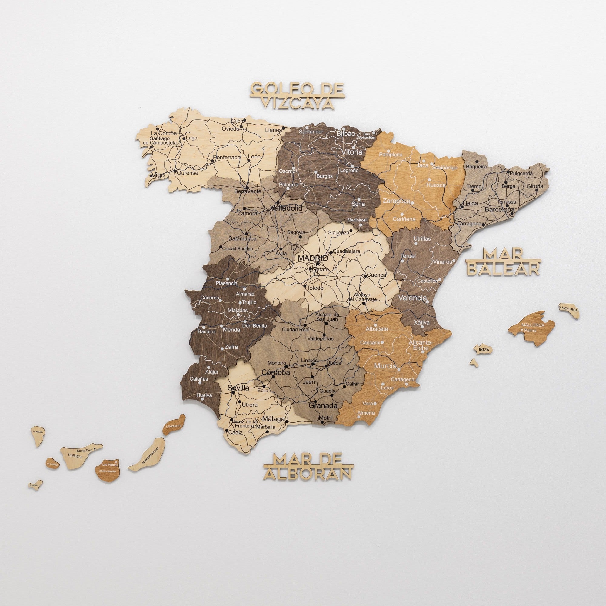 3D Wooden Map of Spain – Multicolor