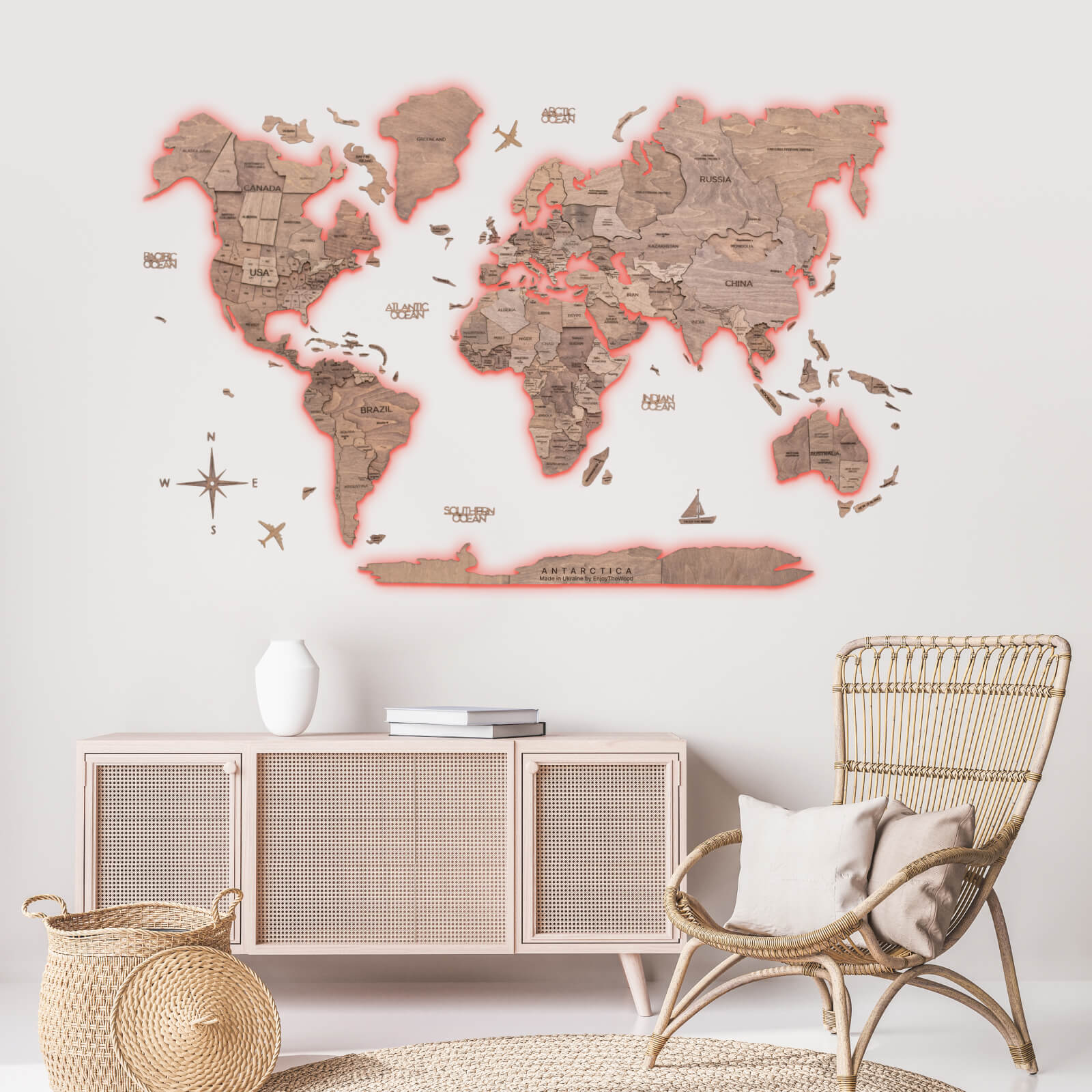 3D LED Wood World Map 3D LED Wood World Map