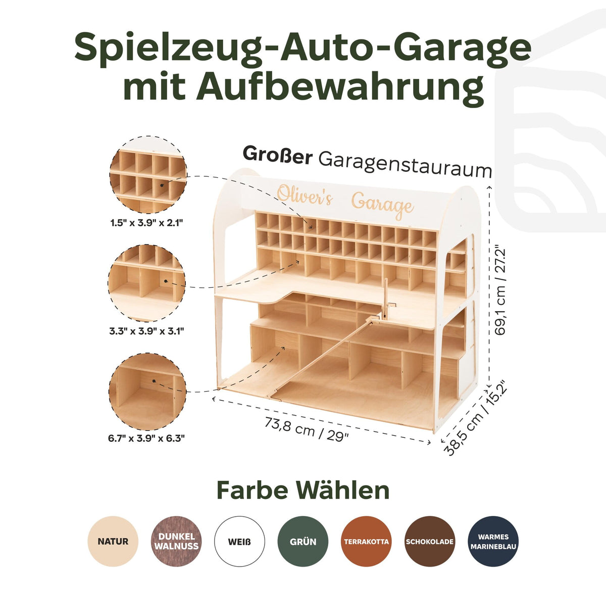 Holz-Parkgarage für Kinder - Grün