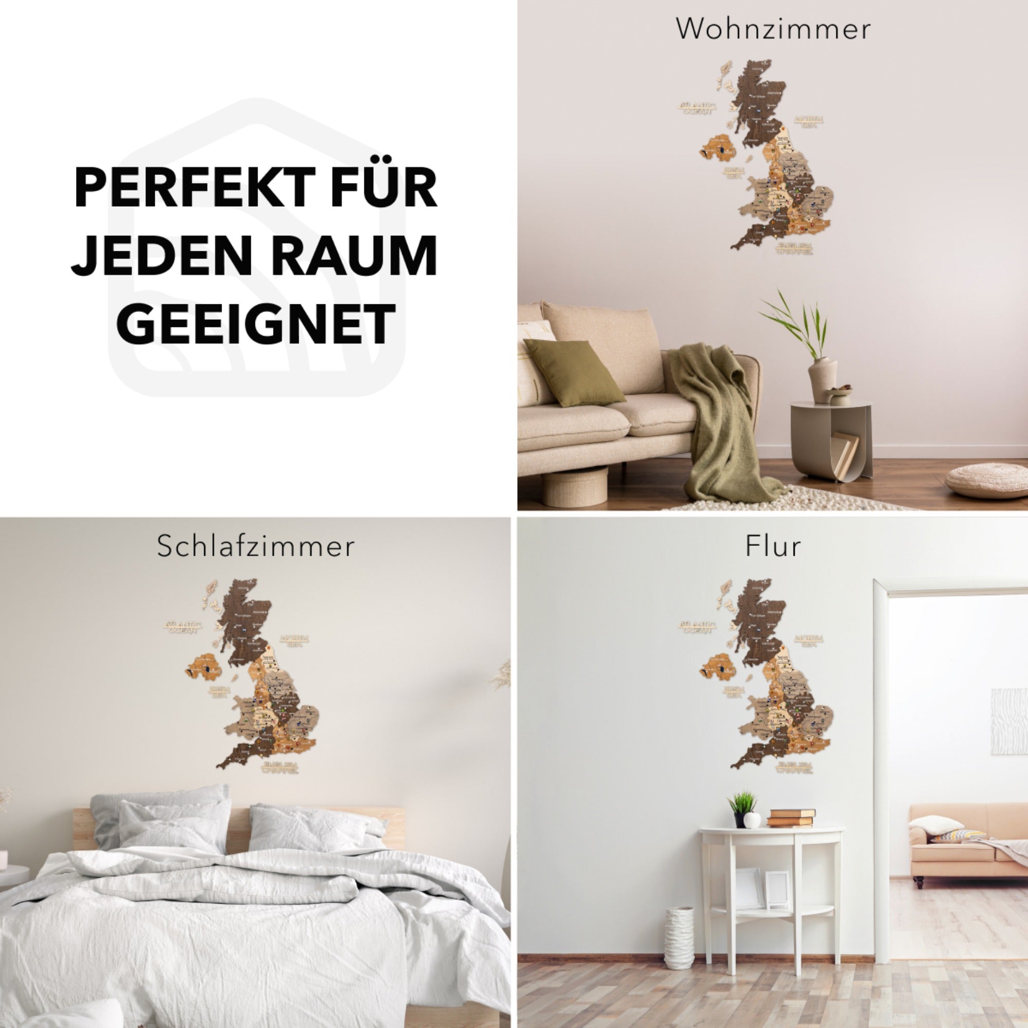 3D Vereinigtes Königreich Holzkarte Multicolor