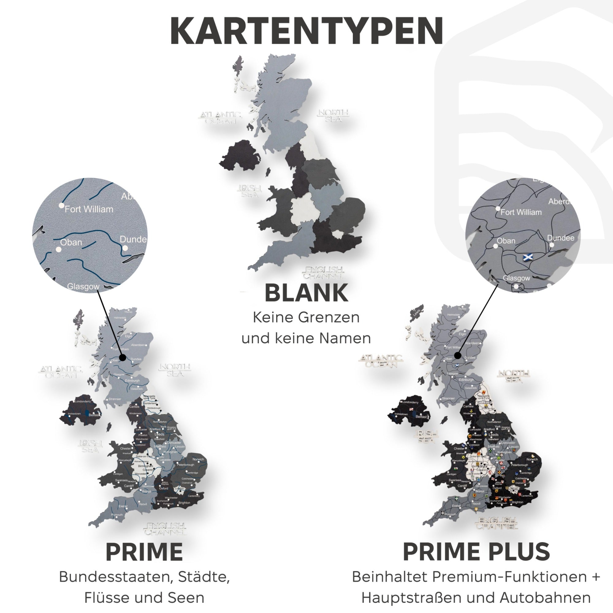 3D Vereinigtes Königreich Holzkarte Nordik