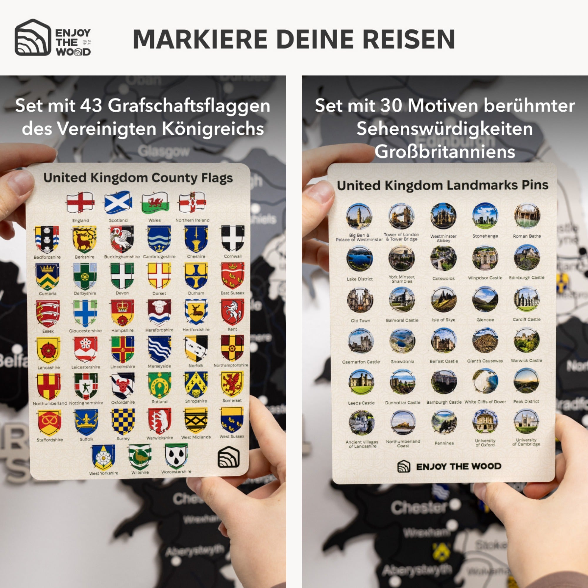 3D Vereinigtes Königreich Holzkarte Nordik