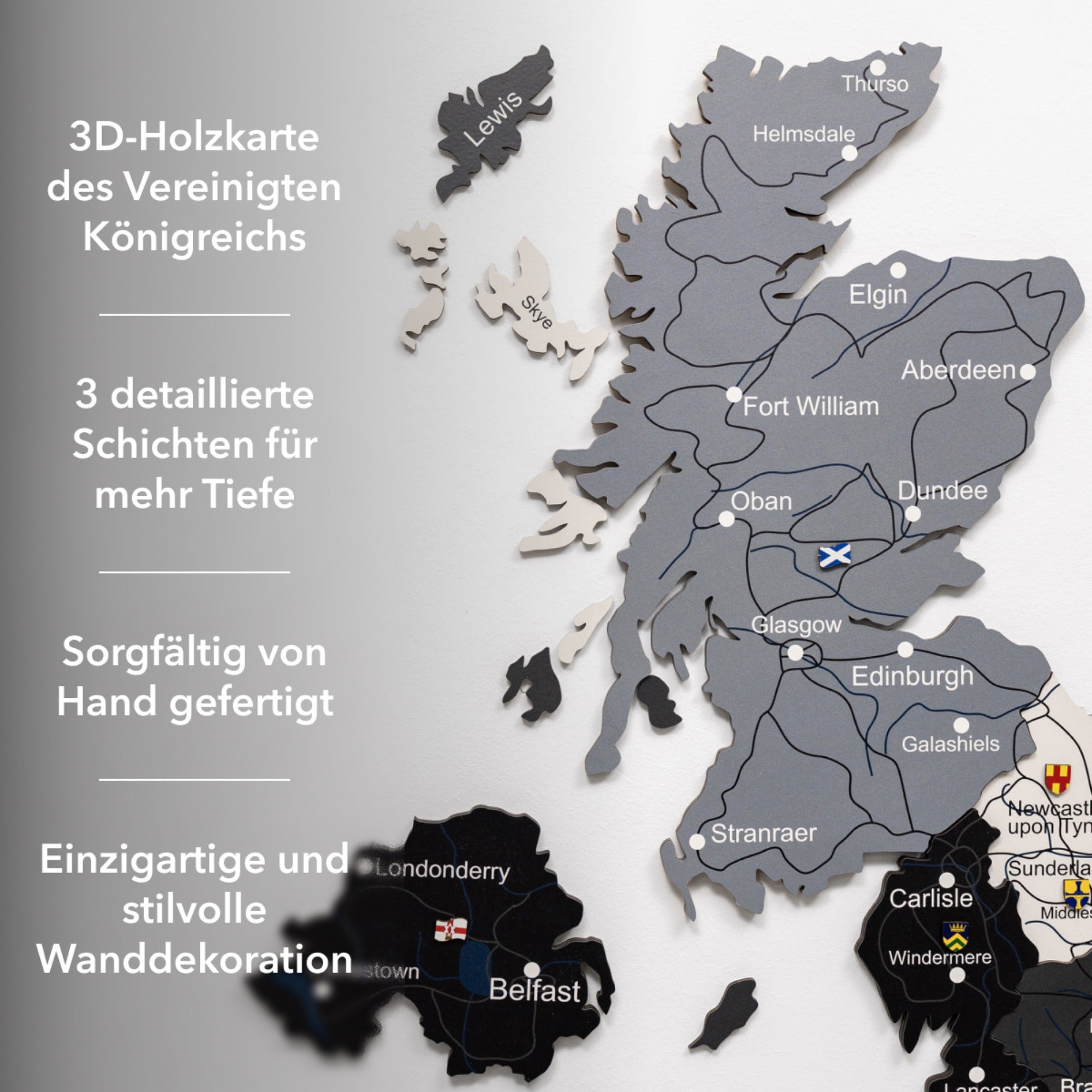 3D Vereinigtes Königreich Holzkarte Nordik