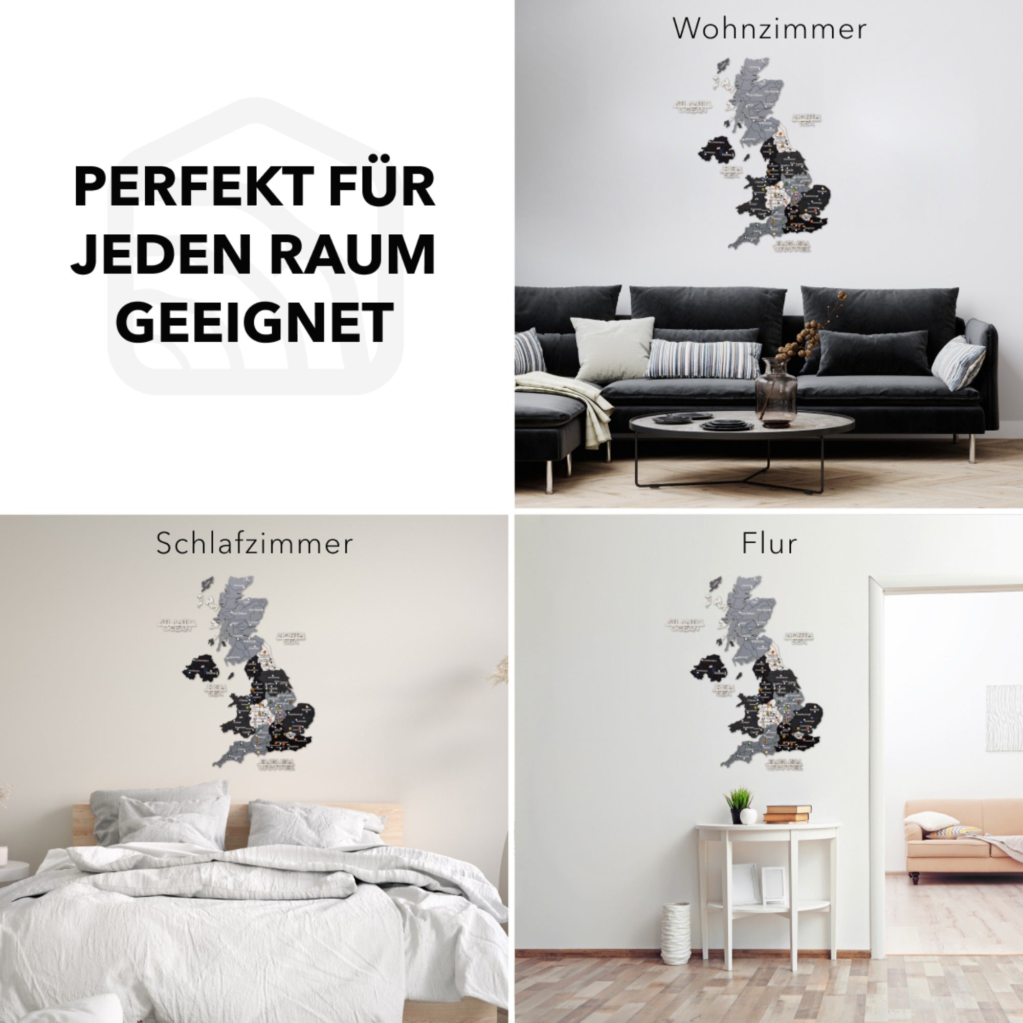 3D Vereinigtes Königreich Holzkarte Nordik