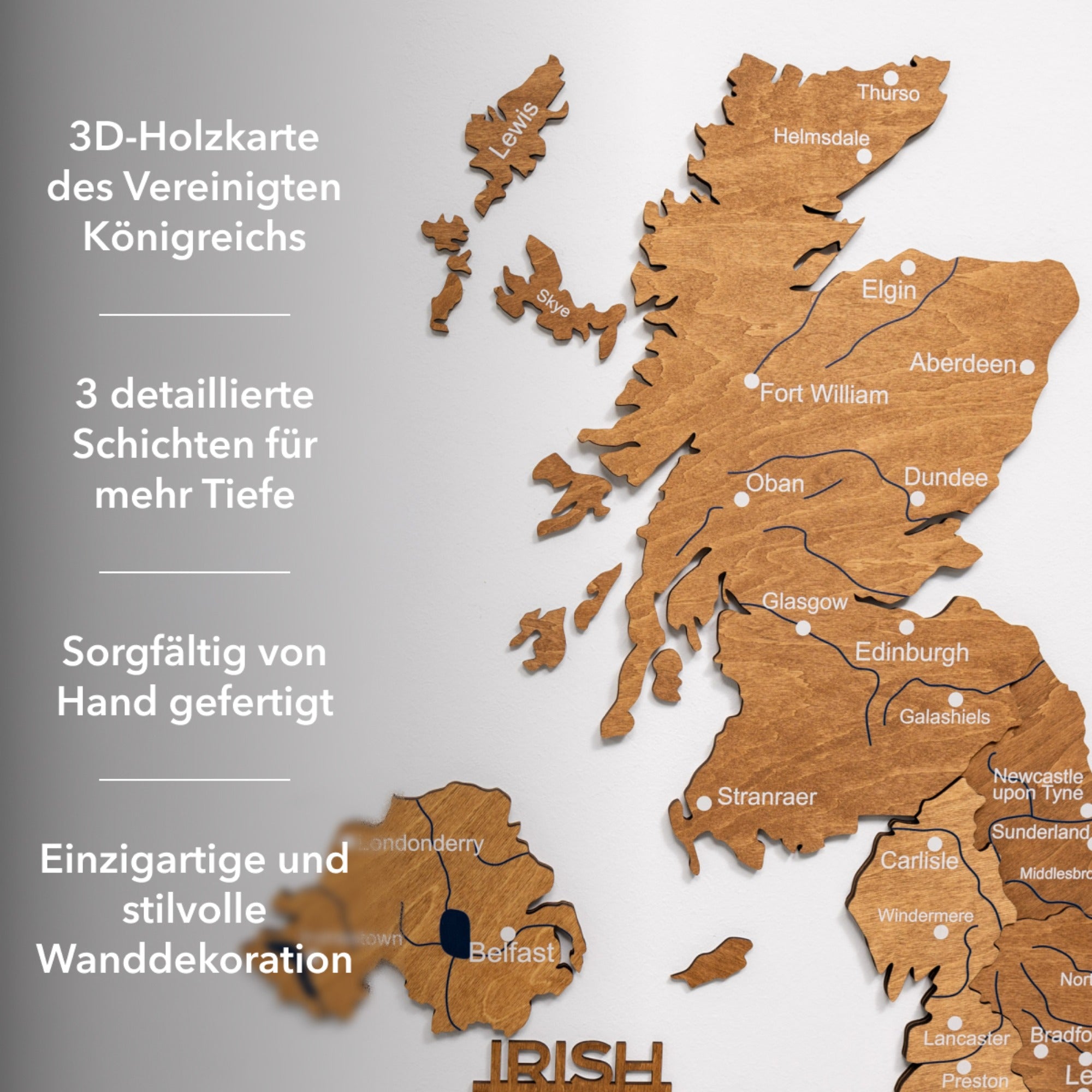 3D United Kingdom Wood Map Oak