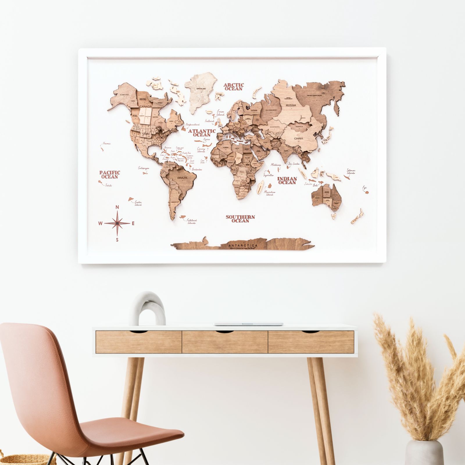 3D Wooden Single Panel World Map Terra