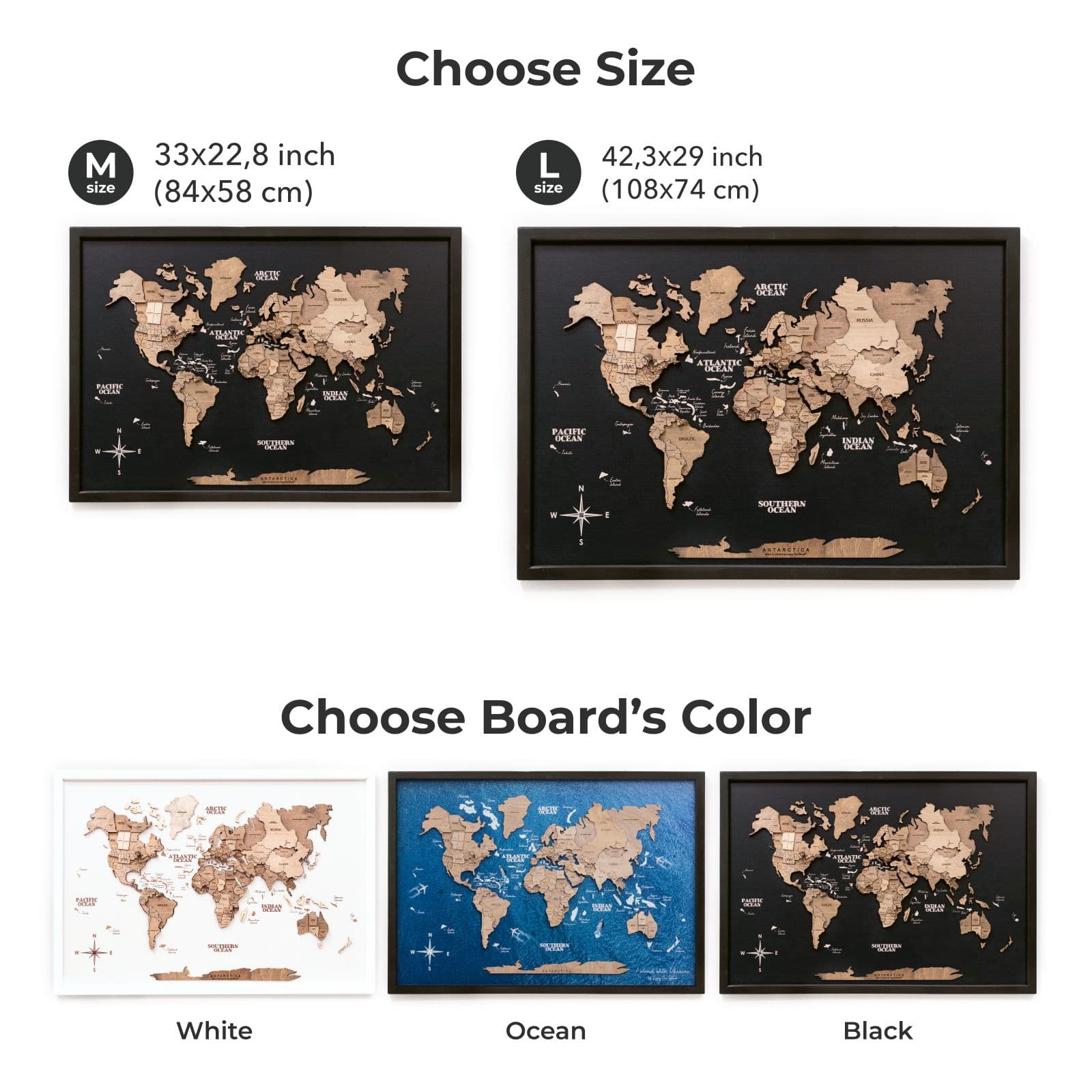 3D Wooden Single Panel World Map Multicolor