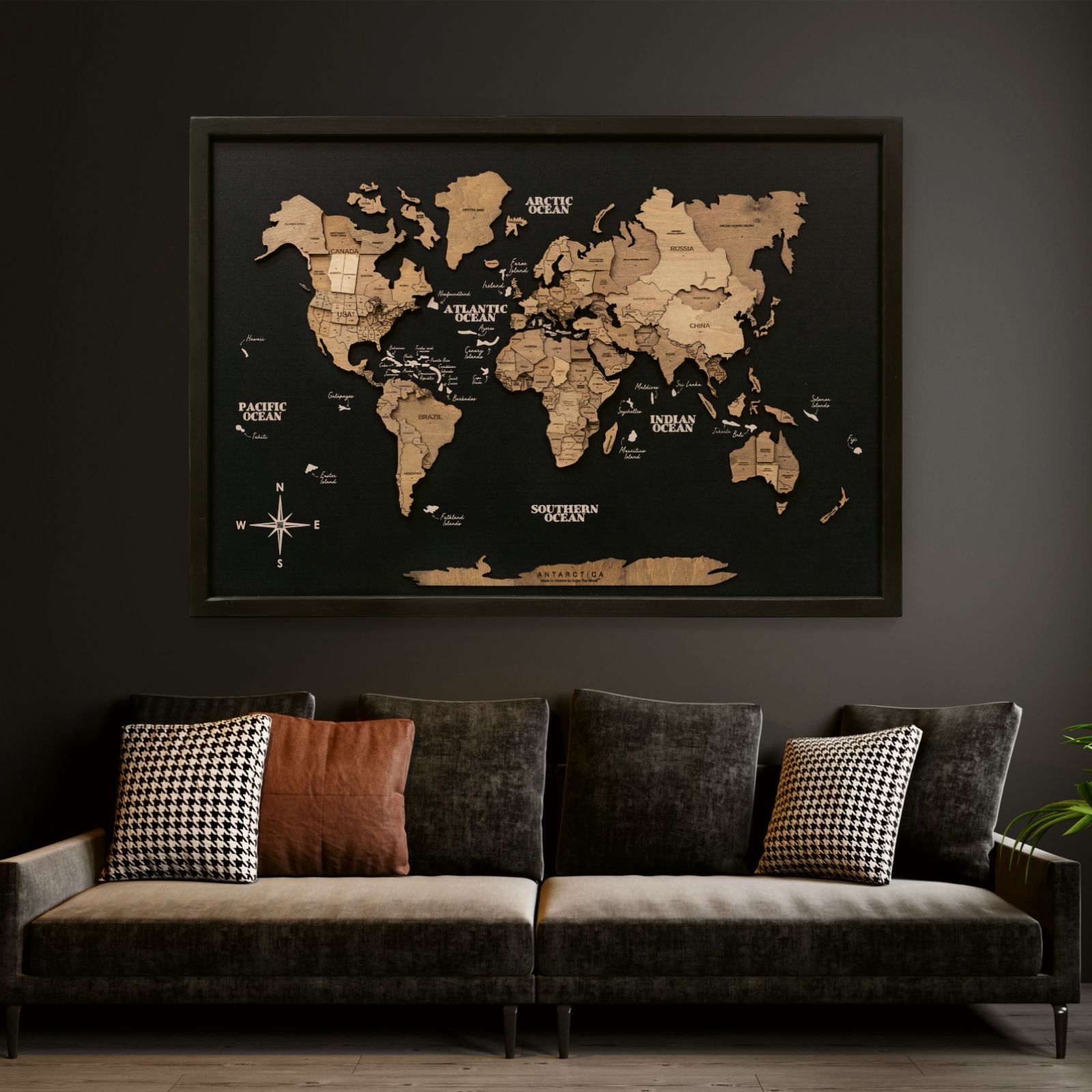 3D Wooden Single Panel World Map Terra