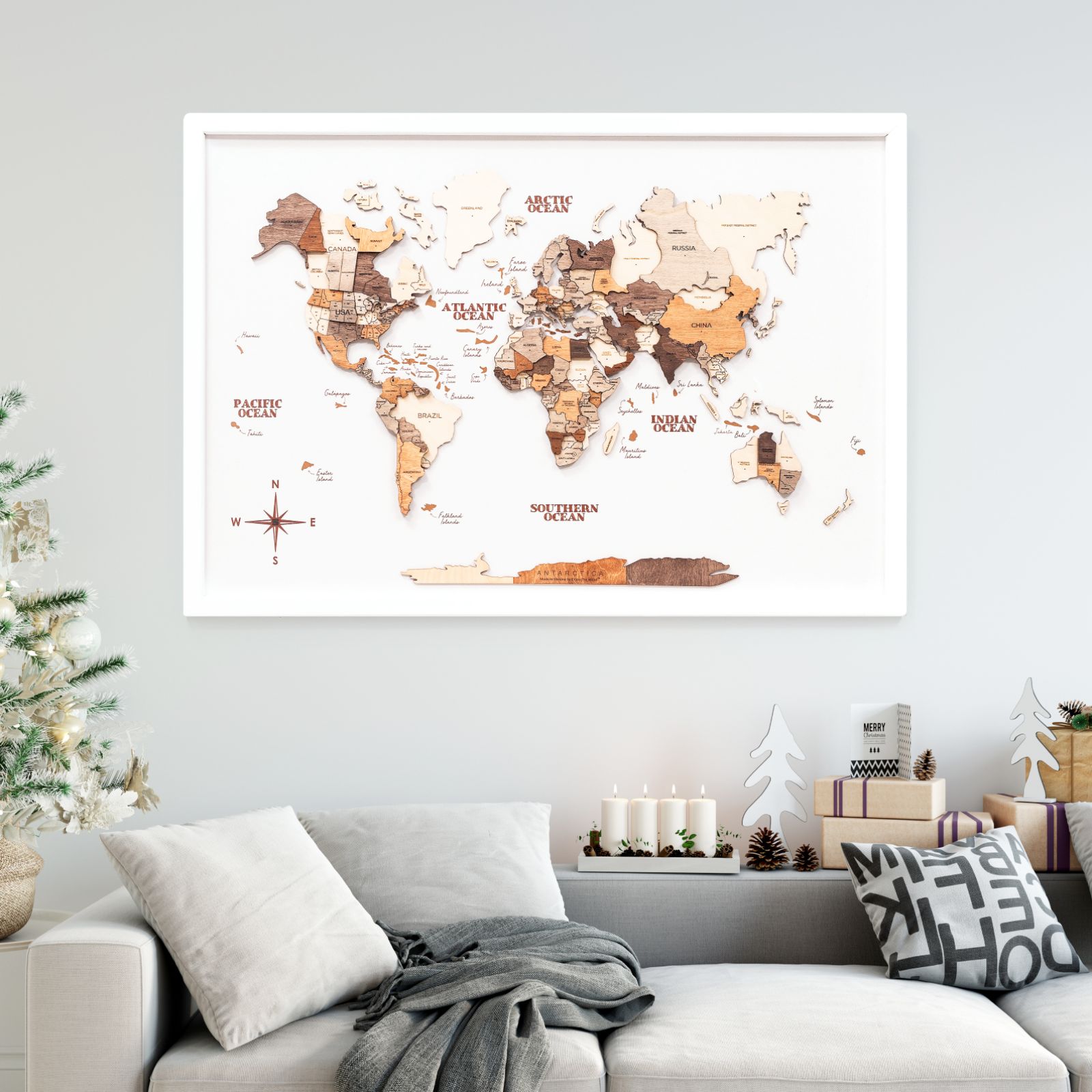 3D Wooden Single Panel World Map Multicolor