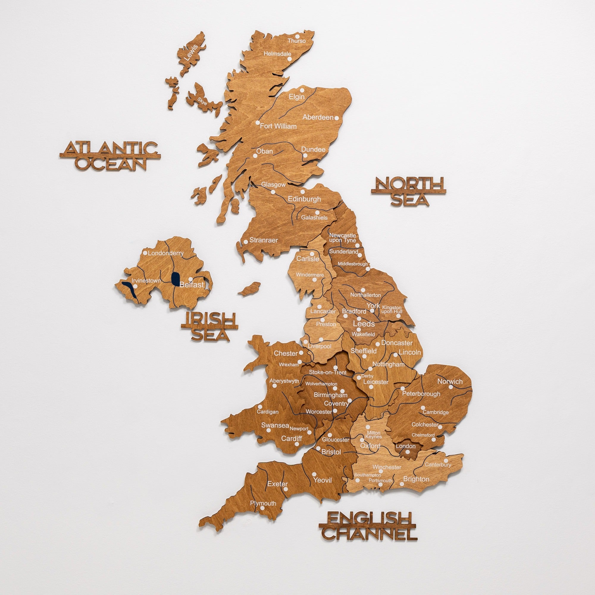3D United Kingdom Wood Map Oak