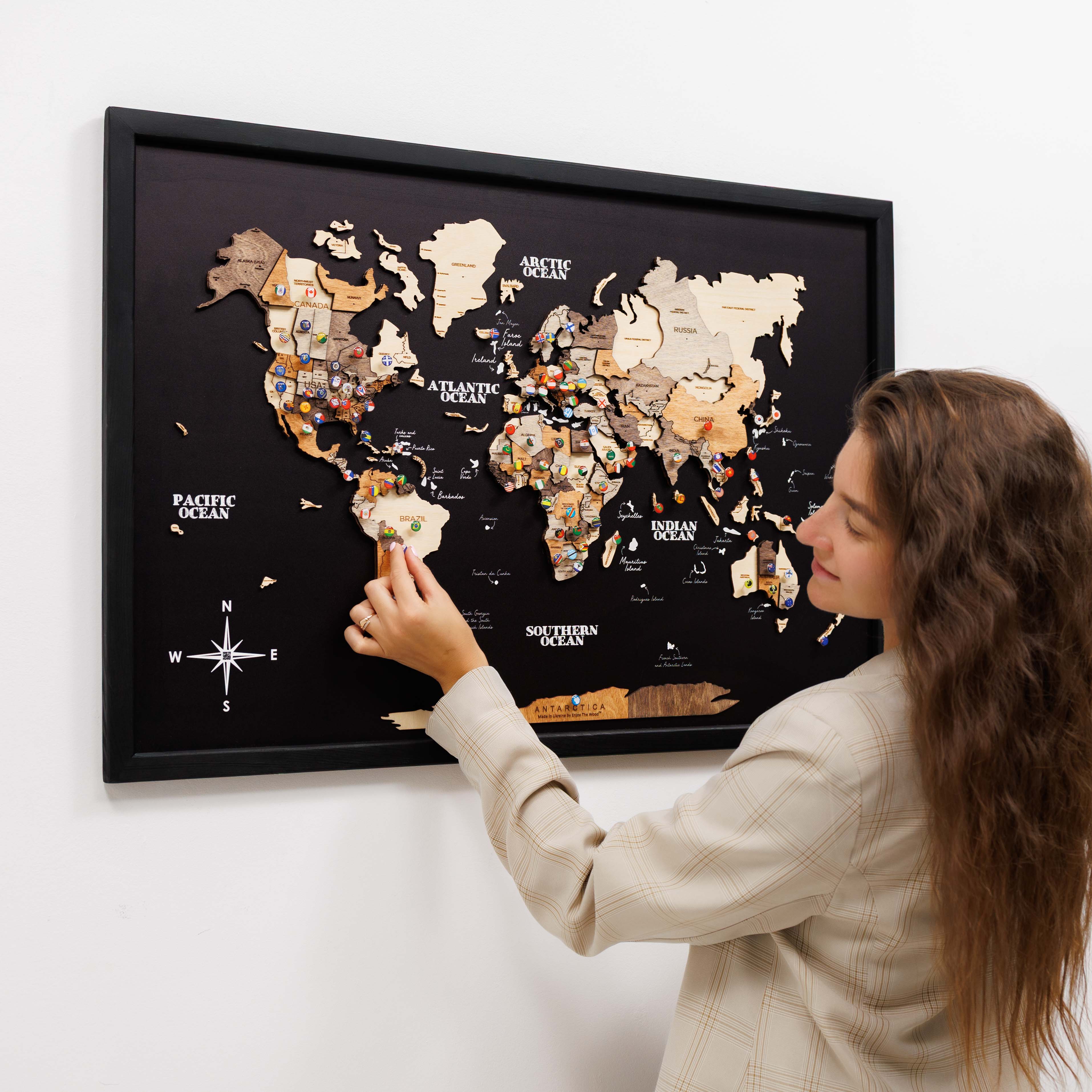 3D Wood Single Panel World Map Multicolor